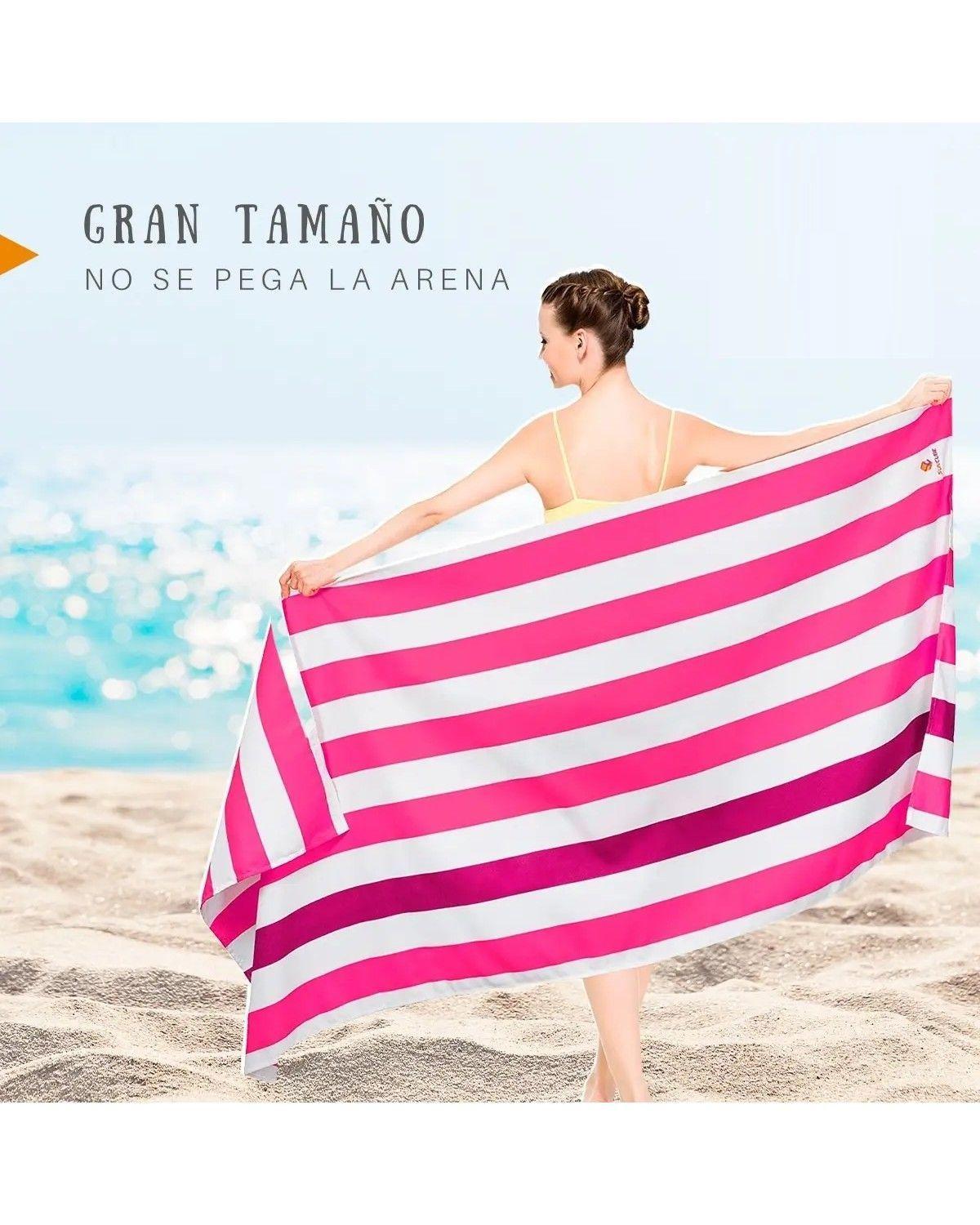 Toalla De Microfibra Secado Rapido Playa Viaje Color Rosado con Estuche Raya Playa-2