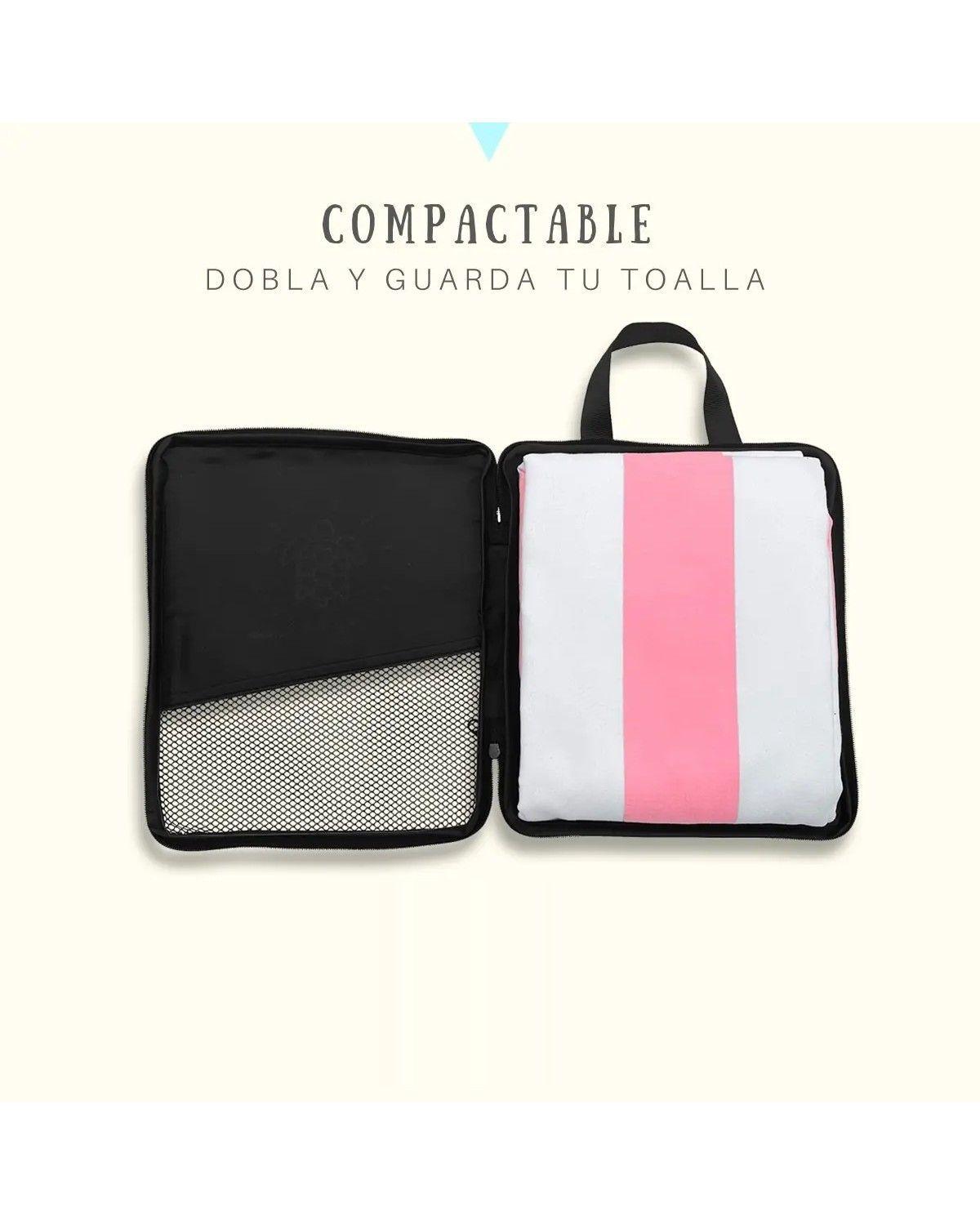 Toalla De Microfibra Secado Rapido Playa Viaje Color Rosado con Estuche Raya Playa-3