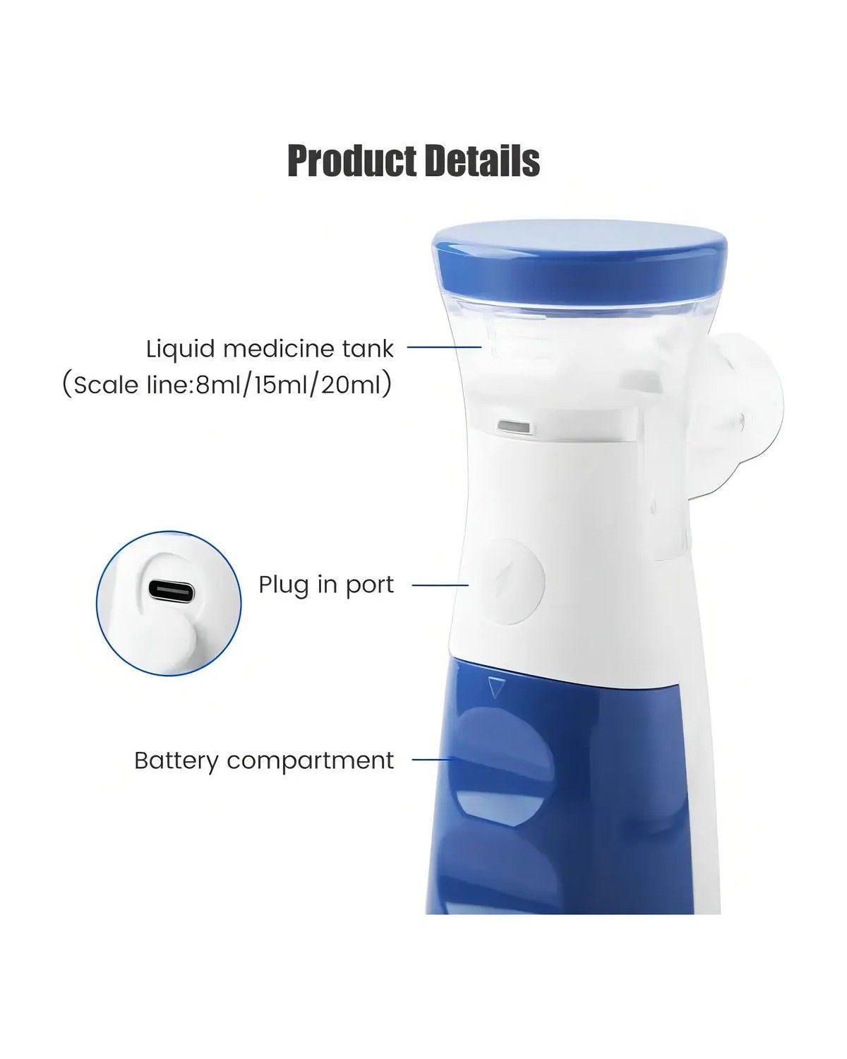 Nebulizador portátil inhalador batería recargable usb color blanco-2