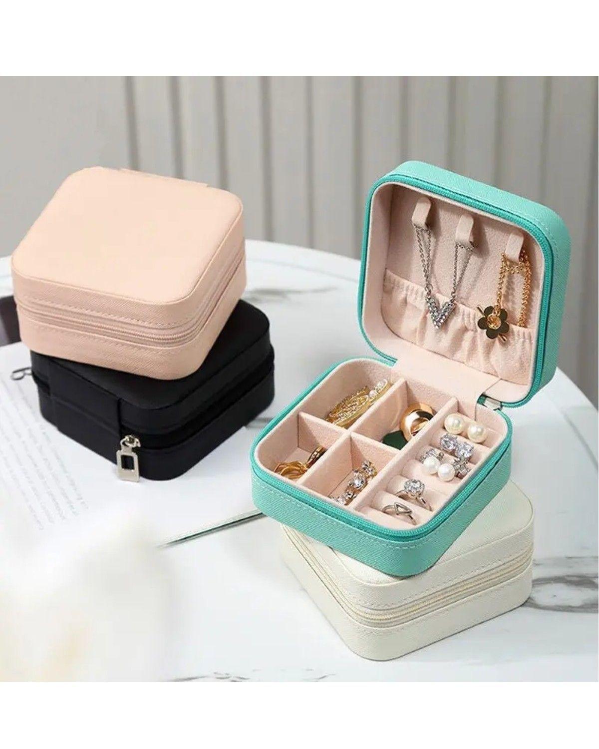 Joyero Portátil Caja Organizadora De Joyas Anillos Collar Color Rosa-3