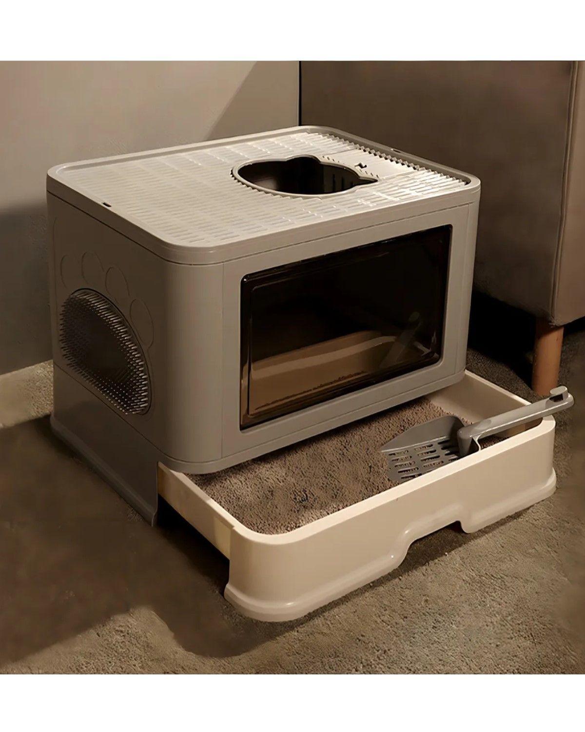 Arenero Cerrado Para Gatos Baño Sanitario Con Base Movil Color Gris-2
