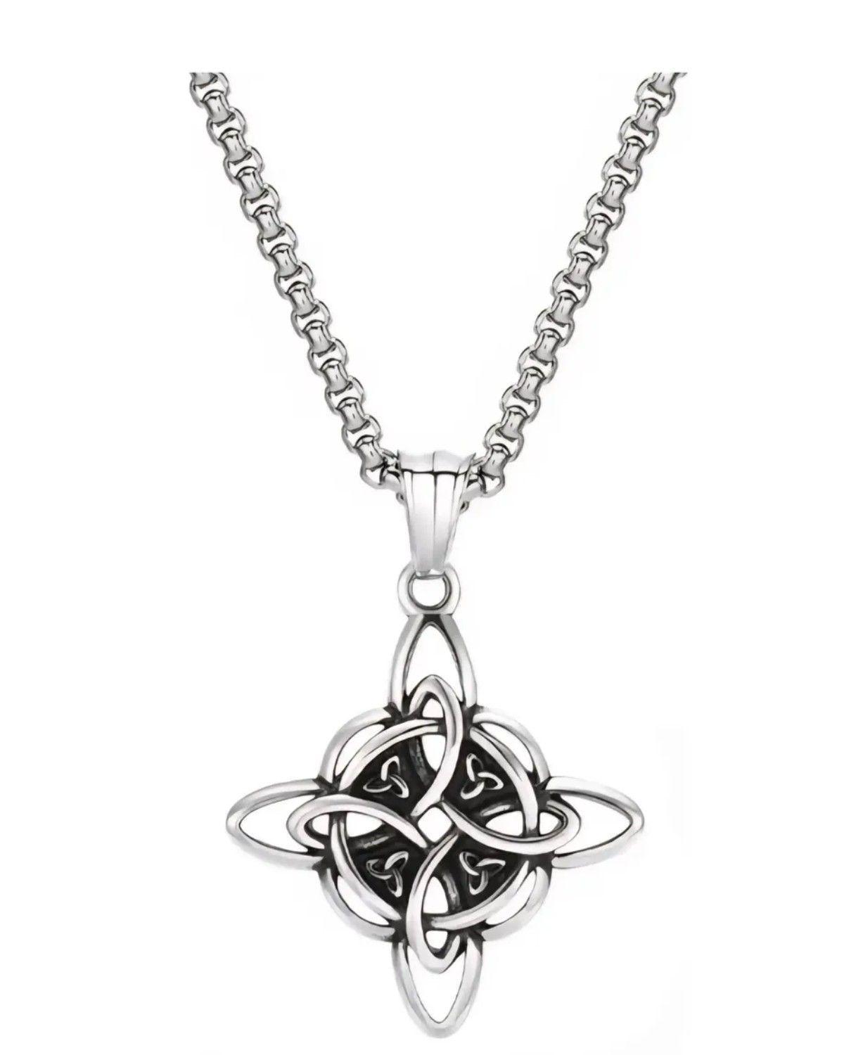Colgante Collar Nudo De Bruja Amuleto Protección Acero 60cm.-0