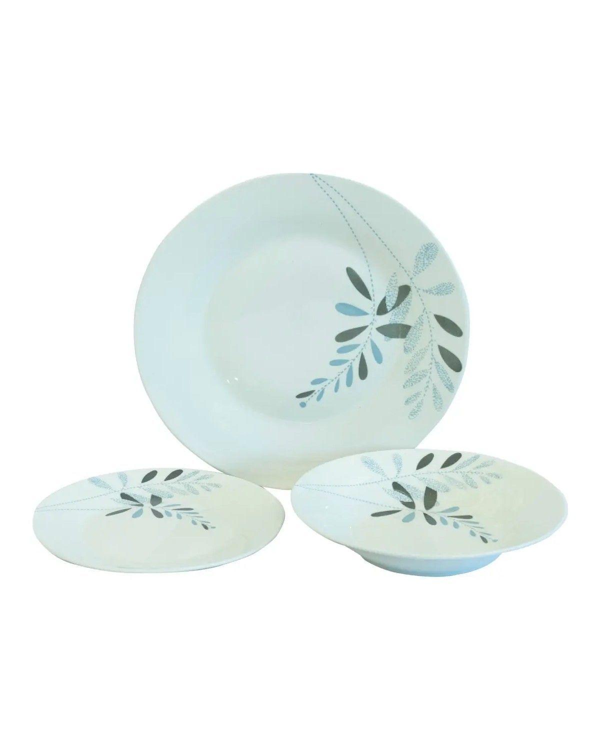 Juego de Almuerzo Roberta de Porcelana, Colección Allessia, con Diseño de Hojas y 18 Piezas-2