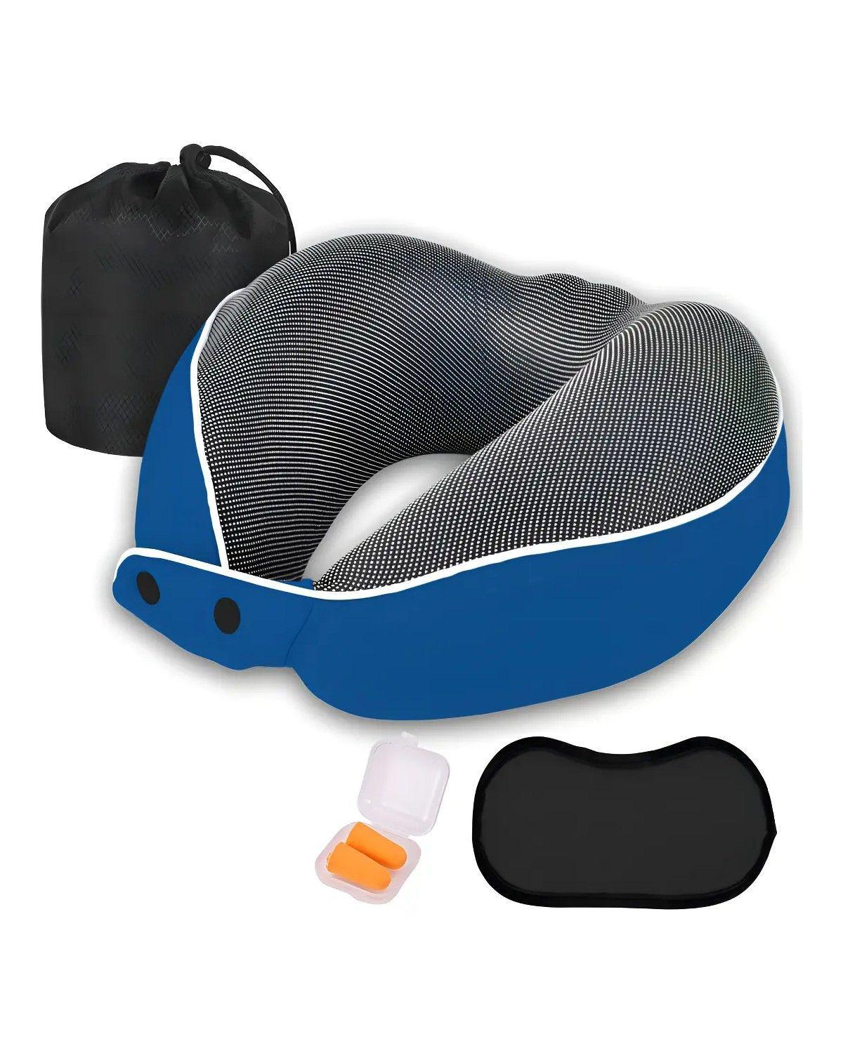 Almohada Cervical Viaje Azul Oscuro Espuma Viscoelástica Con Funda-0