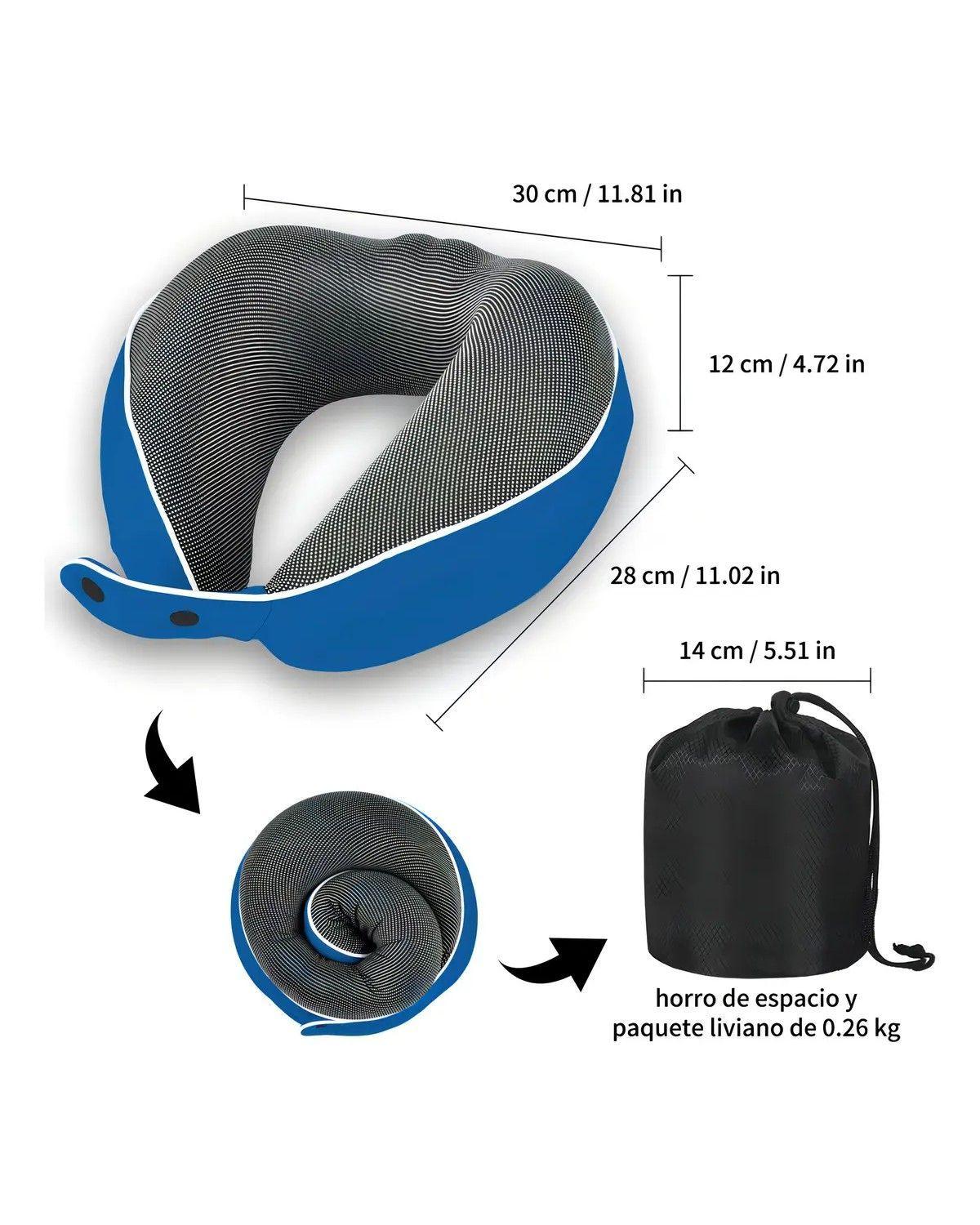 Almohada Cervical Viaje Azul Oscuro Espuma Viscoelástica Con Funda-2