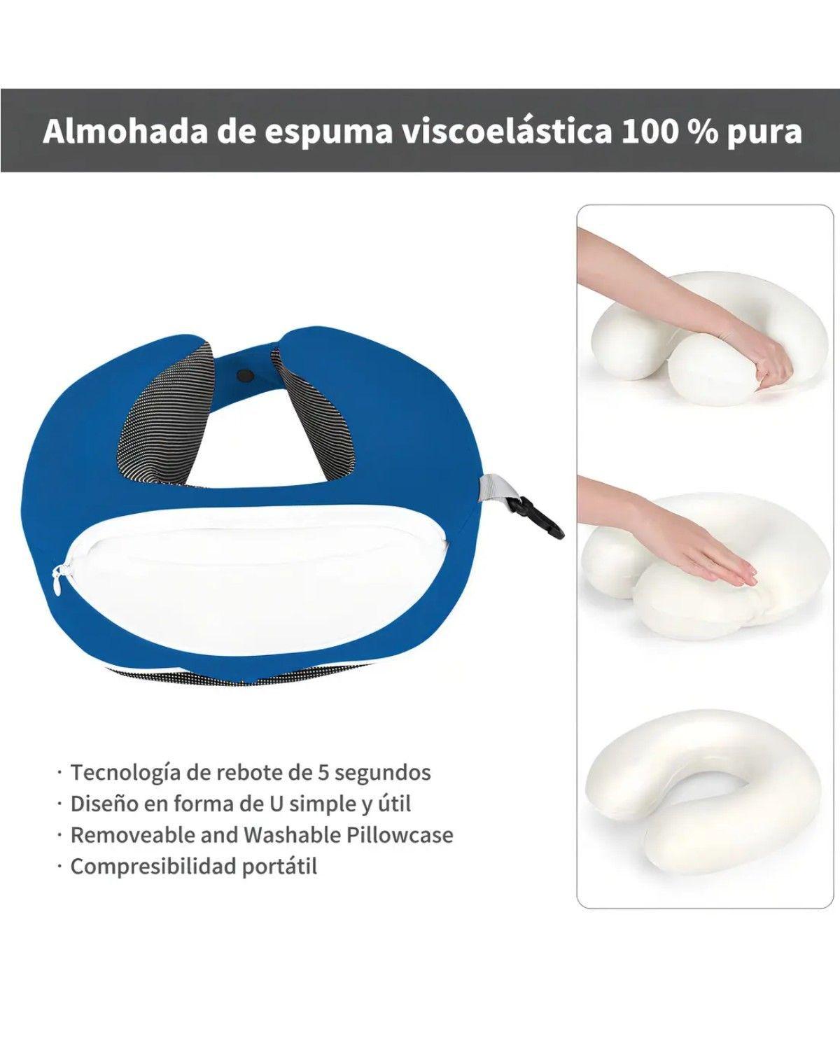 Almohada Cervical Viaje Azul Oscuro Espuma Viscoelástica Con Funda-3