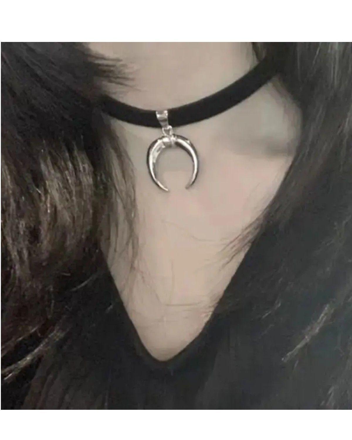 Choker Luna Gargantilla Gótica Negra Colla Moda Accesorio-2