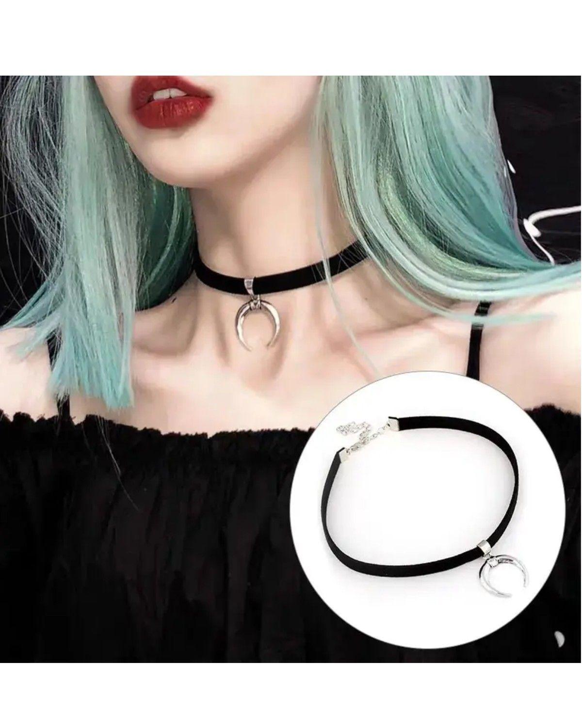 Choker Luna Gargantilla Gótica Negra Colla Moda Accesorio-3