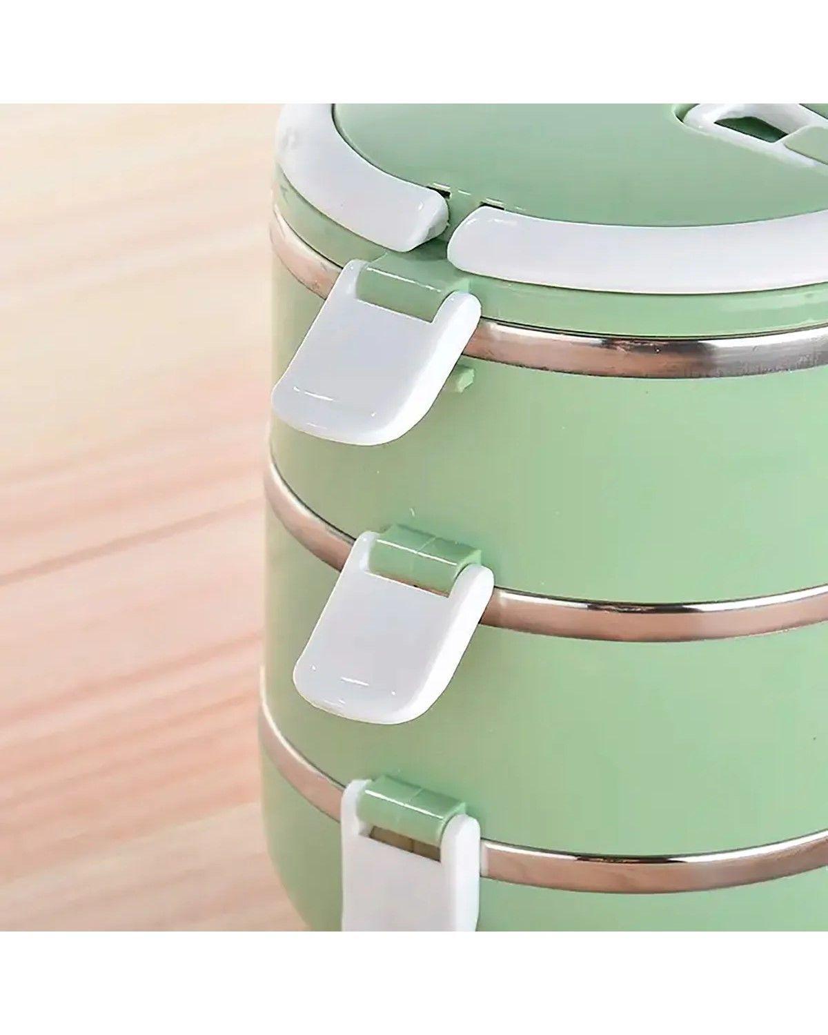 Lonchera Térmica Fiambrera 3 Niveles 2100ml: Comida Caliente Color Verde-2