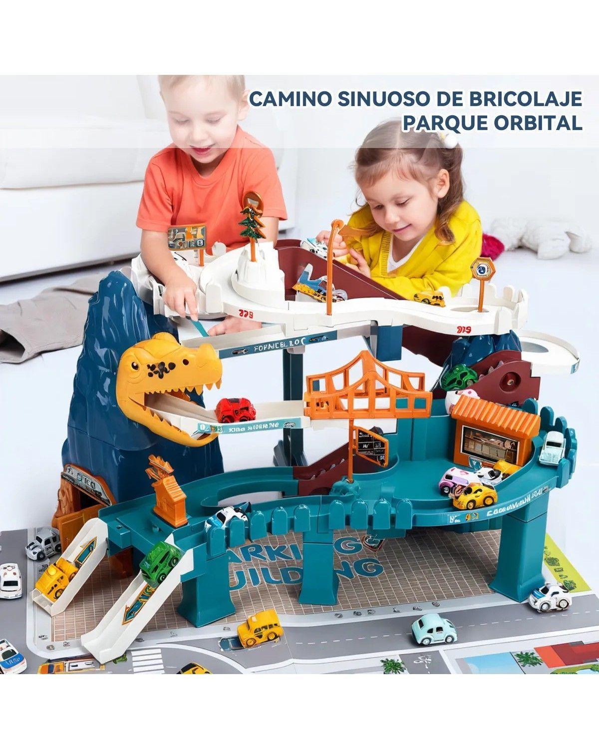 Pistas Autos Armables Juguete Niños Aventura De Dinosaurio Color Azul-2