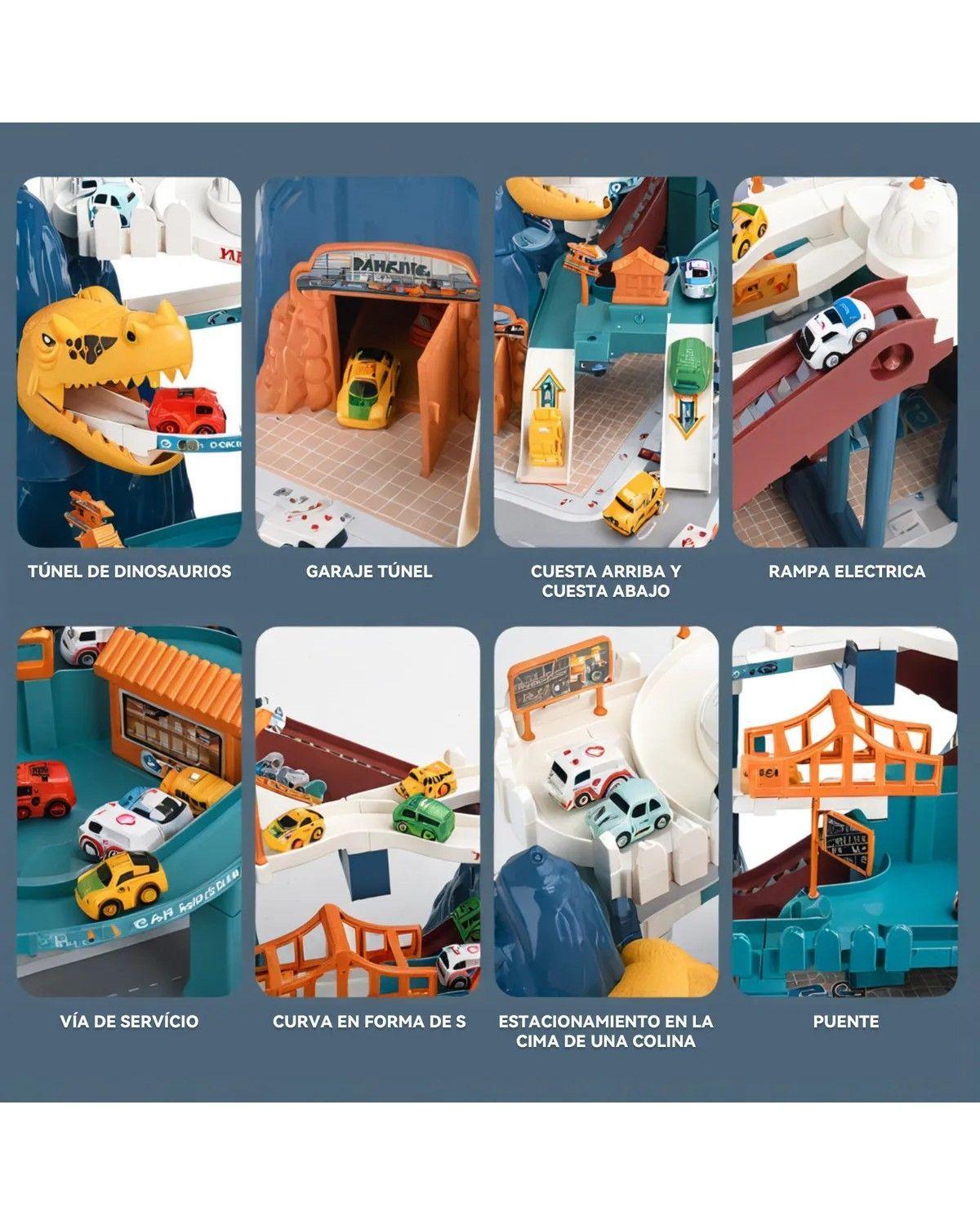 Pistas Autos Armables Juguete Niños Aventura De Dinosaurio Color Azul-3