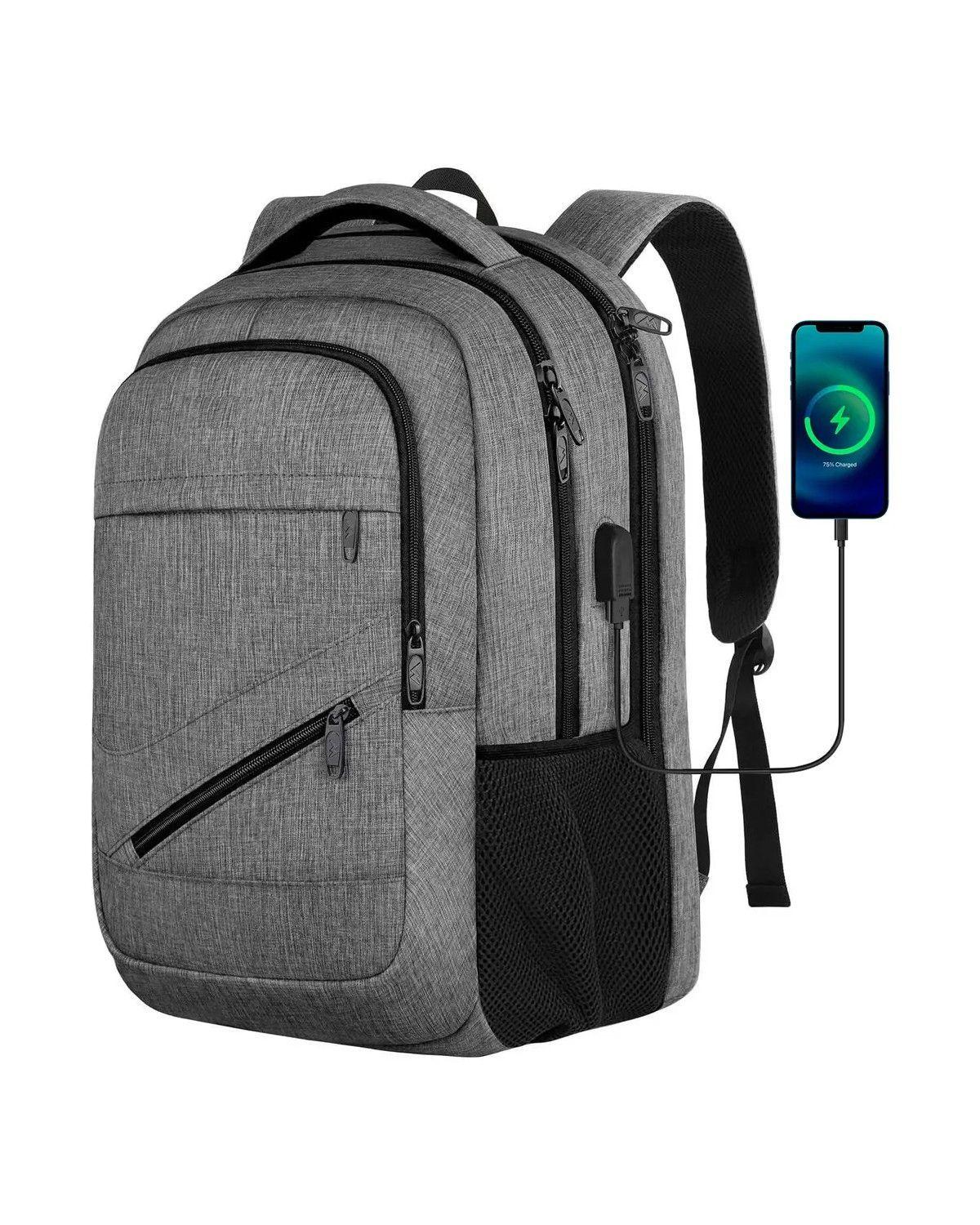 Mochila1035 Gris 30L Antirrobo e Impermeable Para Notebook 17 Pulgadas Con Puerto USB-0