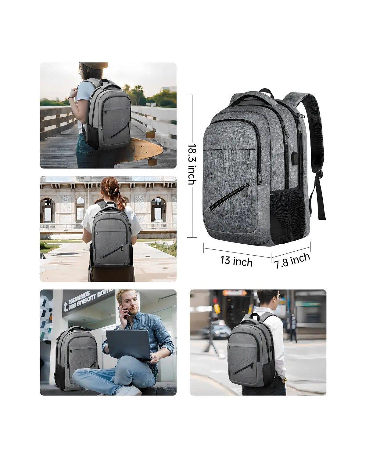Mochila1035 Gris 30L Antirrobo e Impermeable Para Notebook 17 Pulgadas Con Puerto USB-1