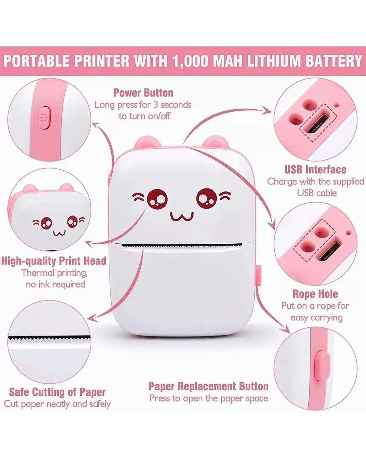 Mini Impresora Térmica Gatita Bluetooth 200 Dpi 11 Rollos-2
