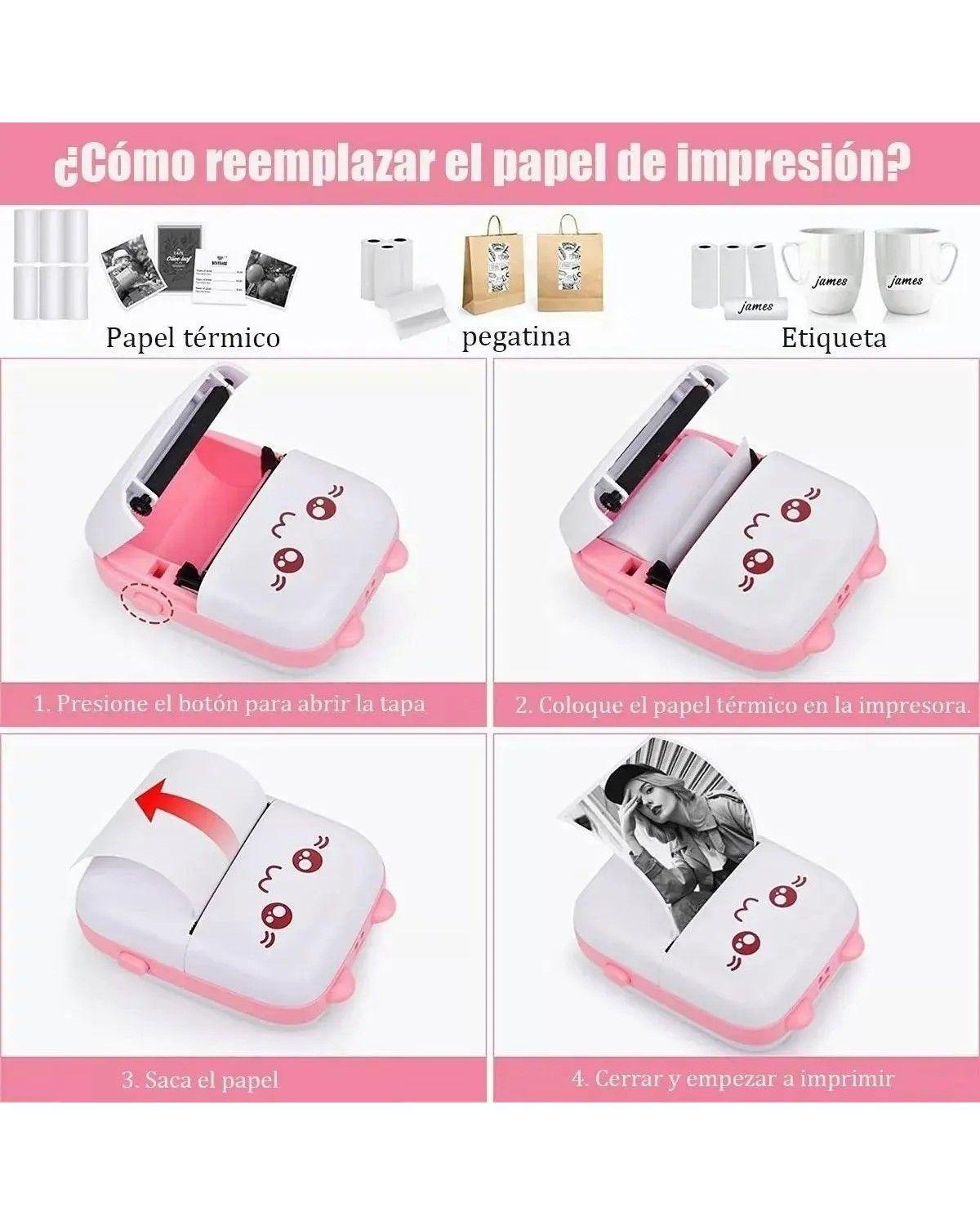 Mini Impresora Térmica Gatita Bluetooth 200 Dpi 11 Rollos-4