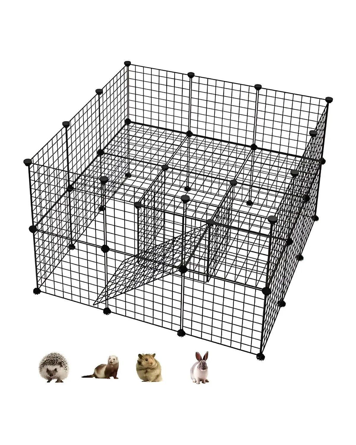 Multifuncional Metal Corral Para Mascotas Desmontable 36pzs Negro-0
