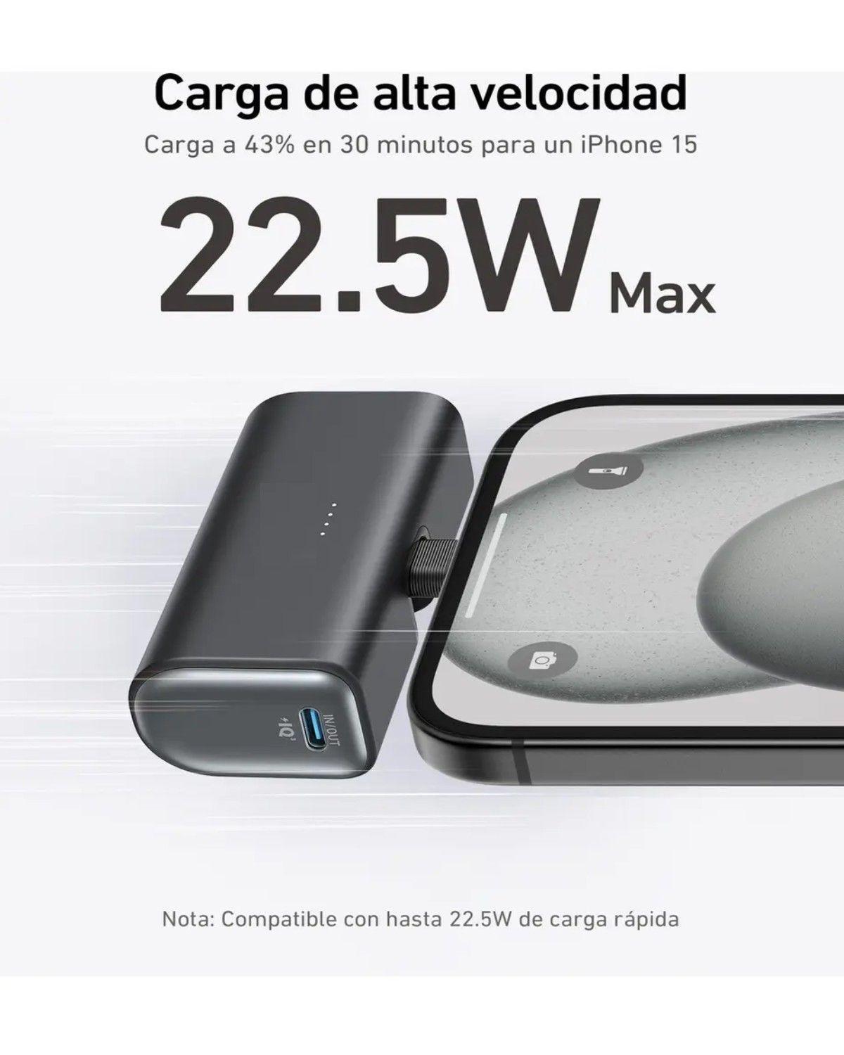 Cargador Portátil Power Bank, 5000mah 22.5w, Batería Externa para Celular con Integrado, Compatible -1