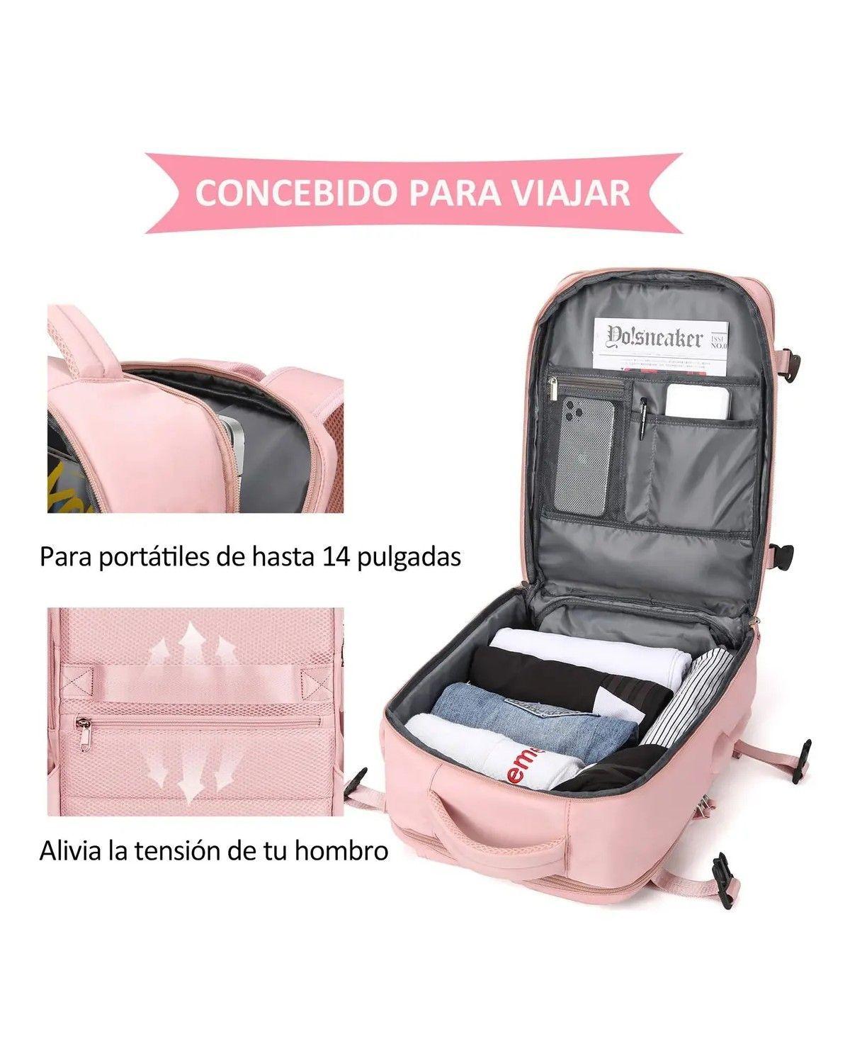 Mochila De Viaje De Gran Capacidad Con Hombros Usb Puerto Color Rosa Diseño de la tela Liso-2