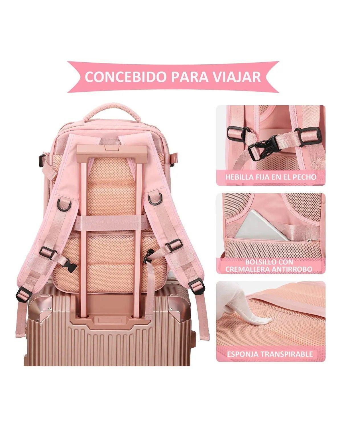 Mochila De Viaje De Gran Capacidad Con Hombros Usb Puerto Color Rosa Diseño de la tela Liso-3