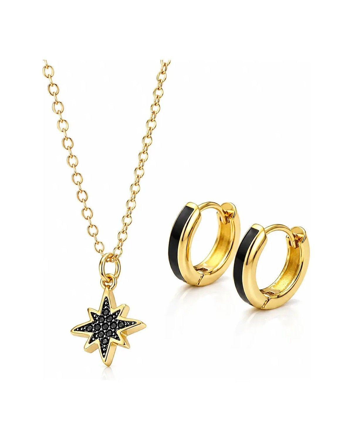 Conjunto Collar Aros Mujer Estrella Negra 14k-0