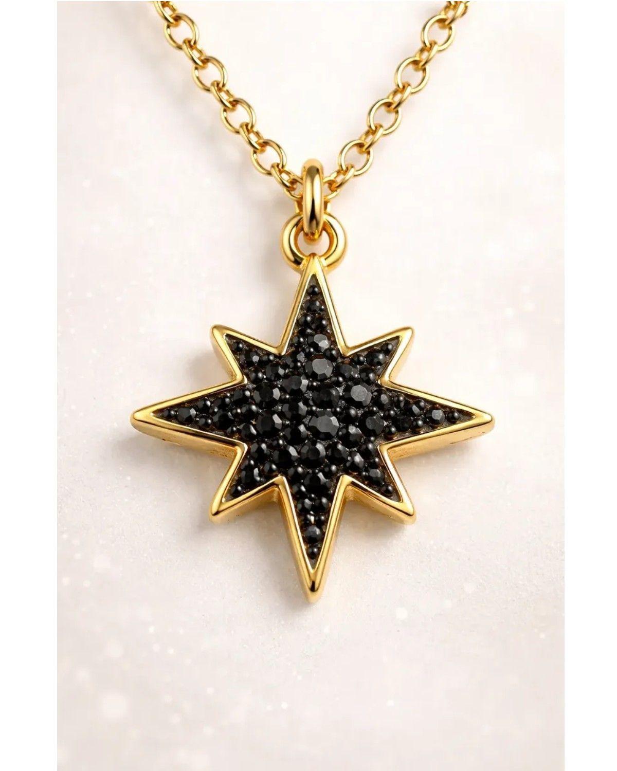 Conjunto Collar Aros Mujer Estrella Negra 14k-2