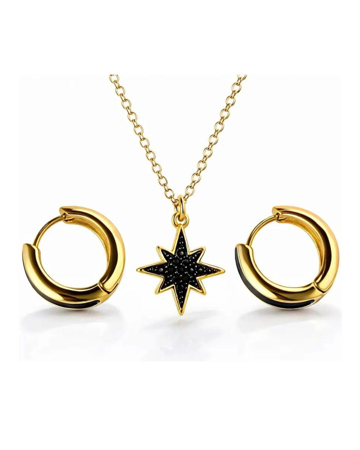 Conjunto Collar Aros Mujer Estrella Negra 14k-3