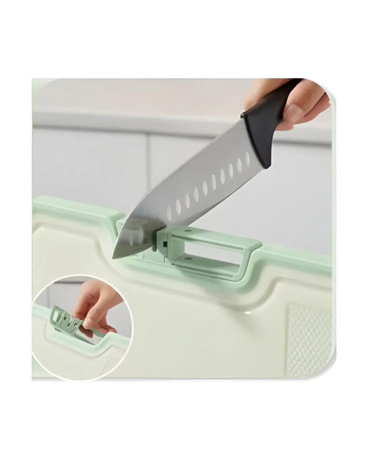 Tabla para Picar y Cortar de Acero Inoxidable Doble Cara con Afilador Integrado-3