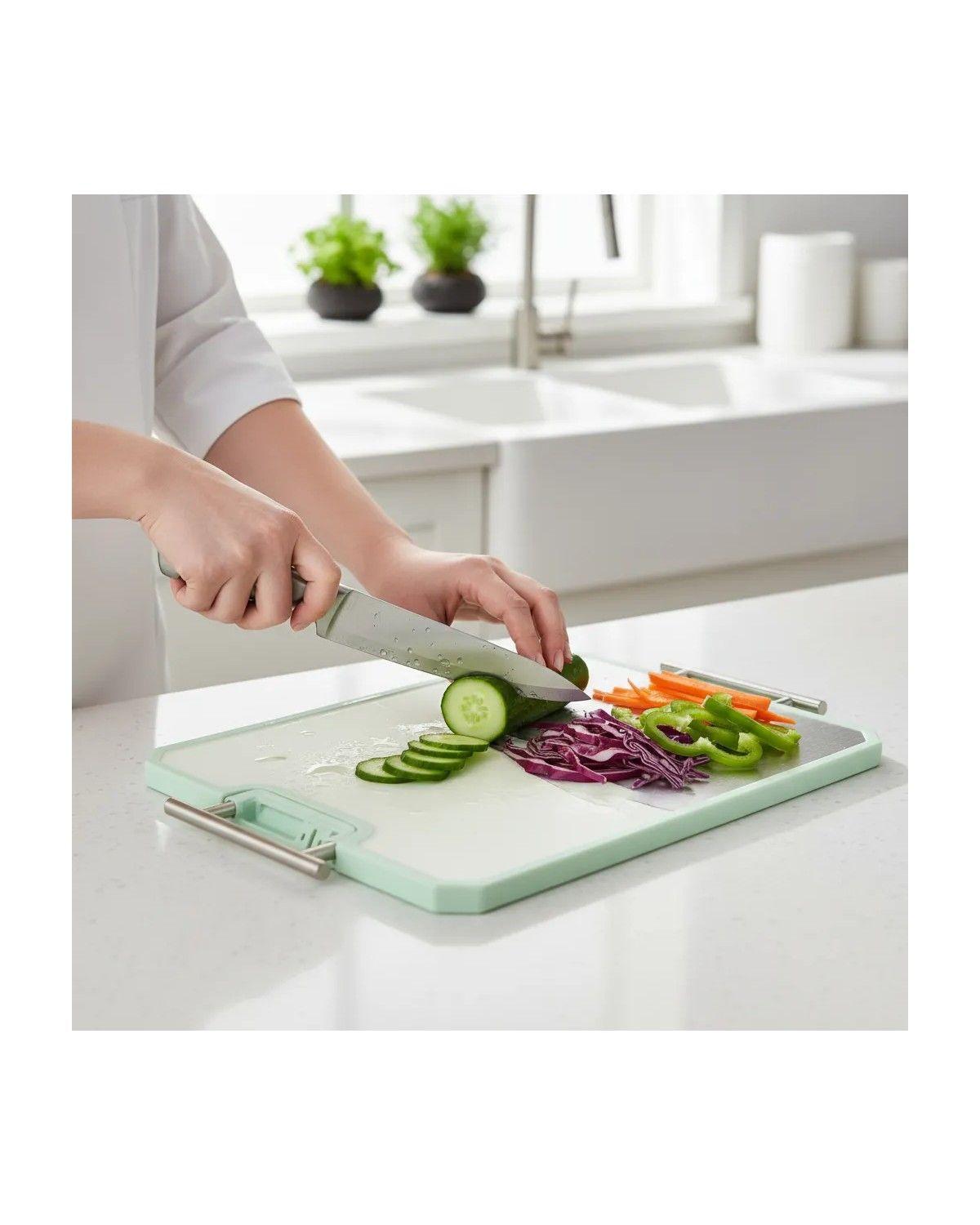 Tabla para Picar y Cortar de Acero Inoxidable Doble Cara con Afilador Integrado-4