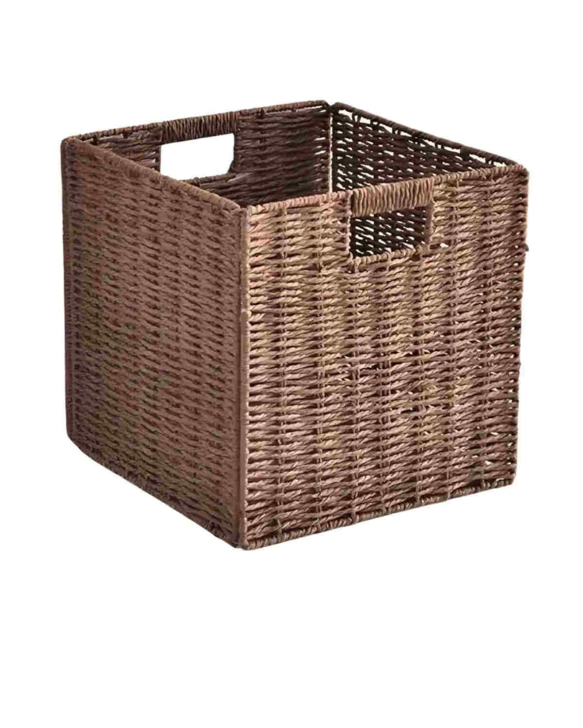 Canasto Organizador Decorativo Mimbre Café/beige Plegable-0