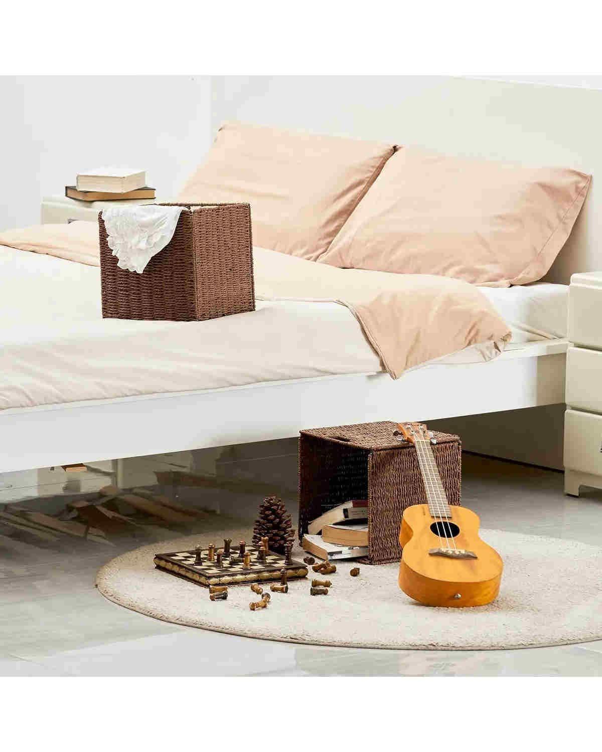 Canasto Organizador Decorativo Mimbre Café/beige Plegable-2