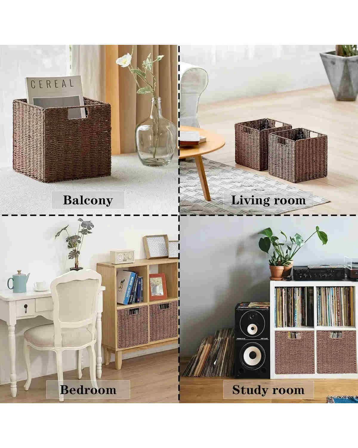 Canasto Organizador Decorativo Mimbre Café/beige Plegable-3
