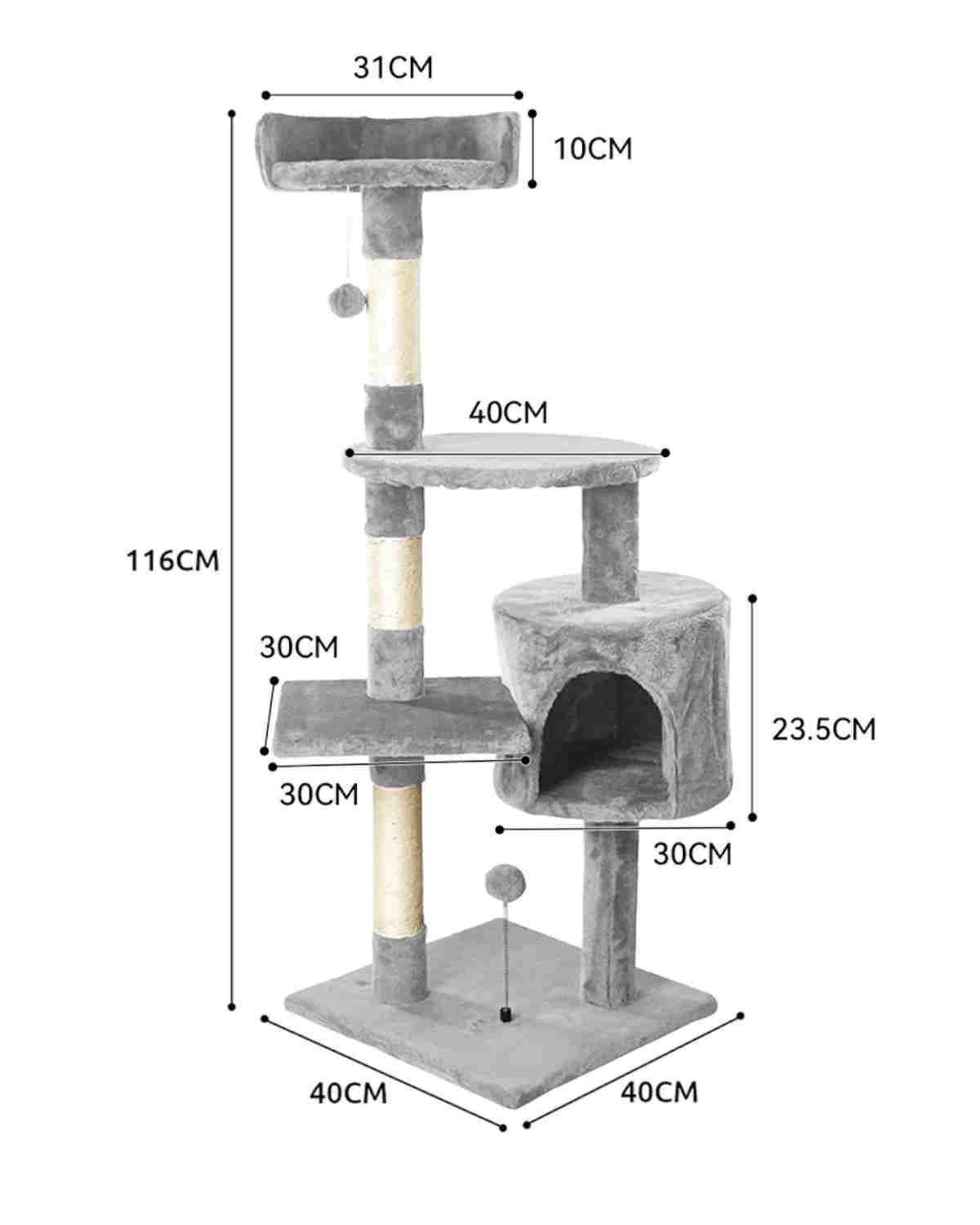 Rascador Arbol Para Gatos Caseros Torre Yute 116cm Gris-2