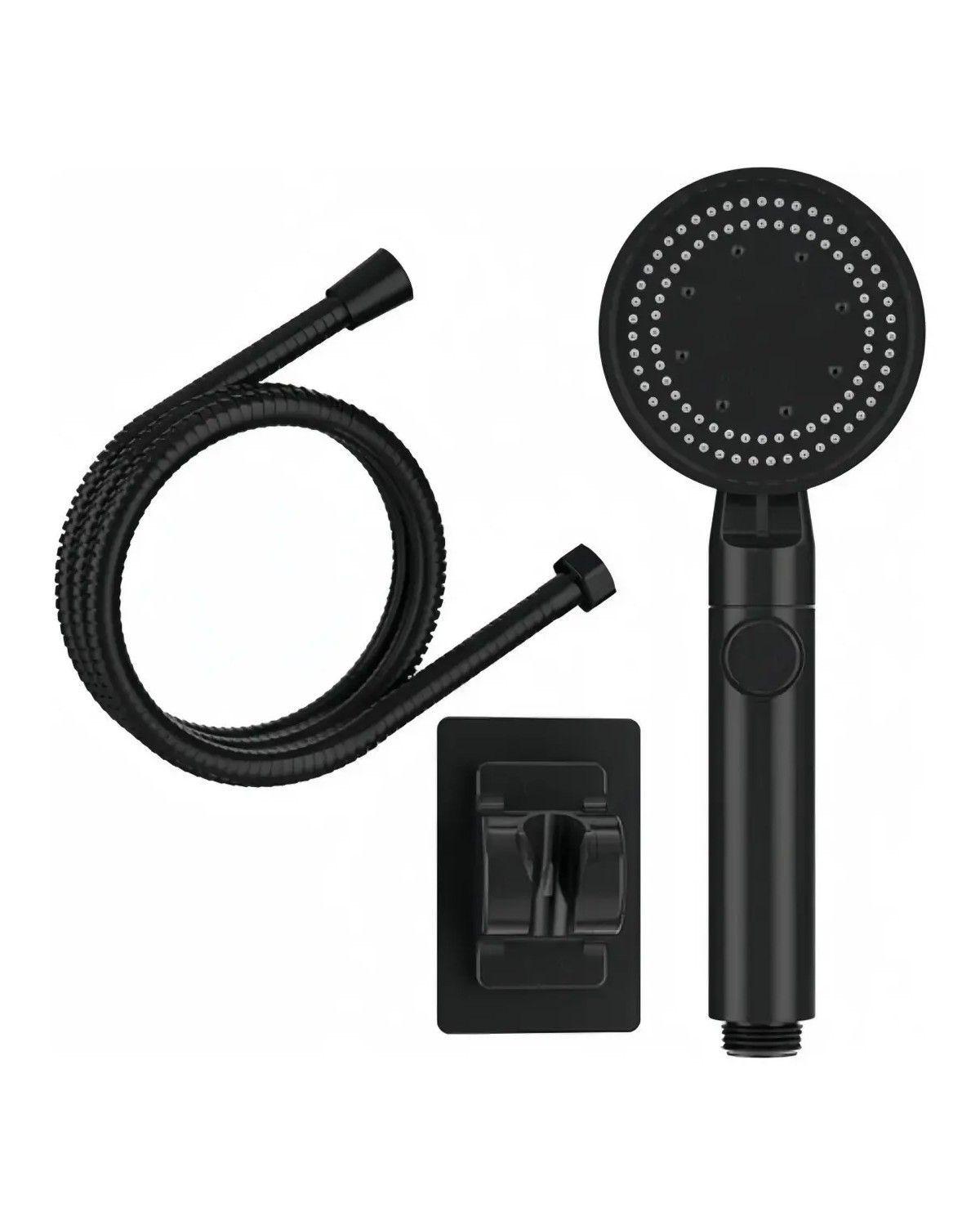 Kit Ducha Teléfono Negra Flexible 1.5m Soporte Cromado-0