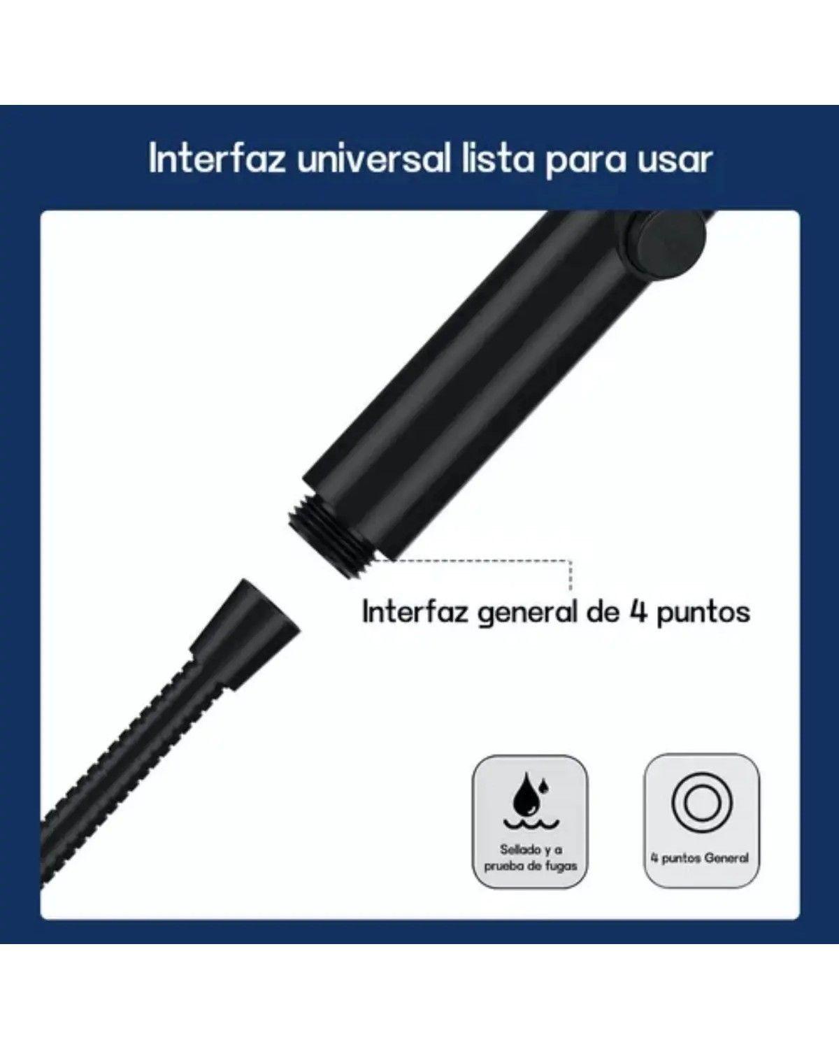 Kit Ducha Teléfono Negra Flexible 1.5m Soporte Cromado-1