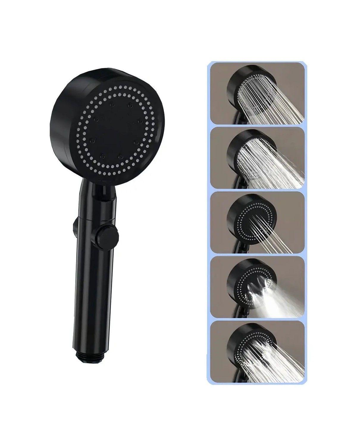 Kit Ducha Teléfono Negra Flexible 1.5m Soporte Cromado-3