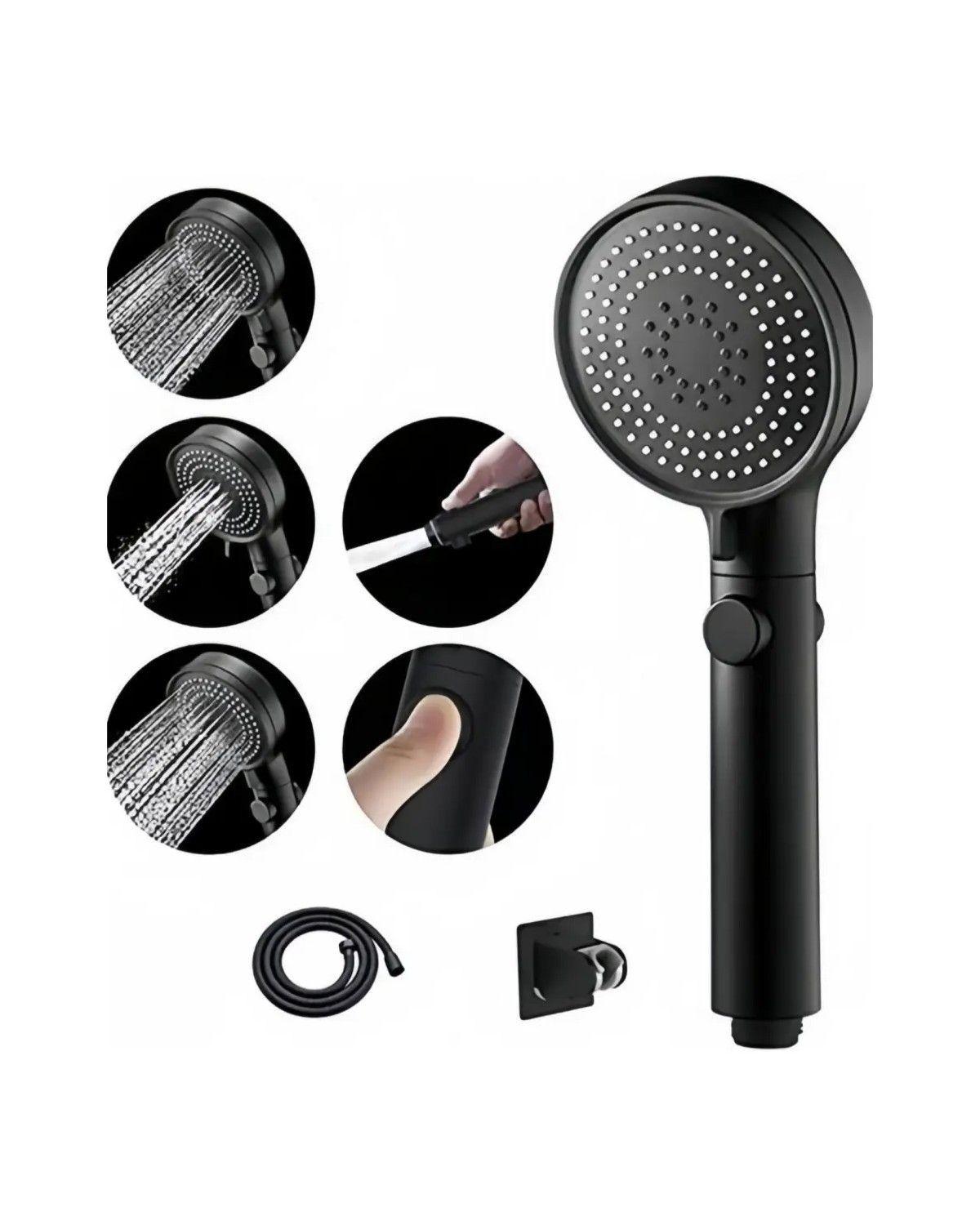 Kit Ducha Teléfono Negra Flexible 1.5m Soporte Cromado-4