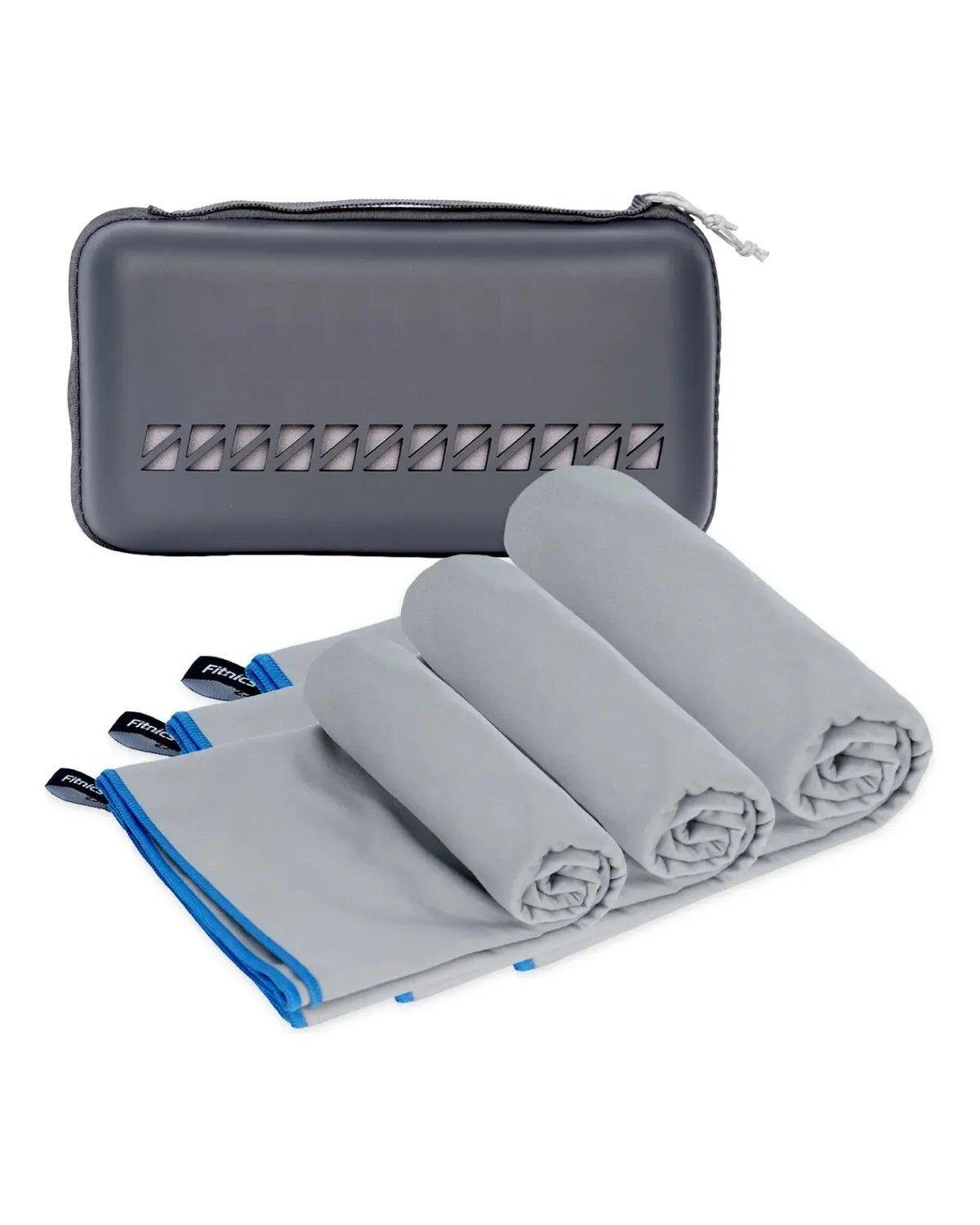 Toalla Microfibra Set 3 Secado Rapido con Estuche de Viaje Color Gris-0