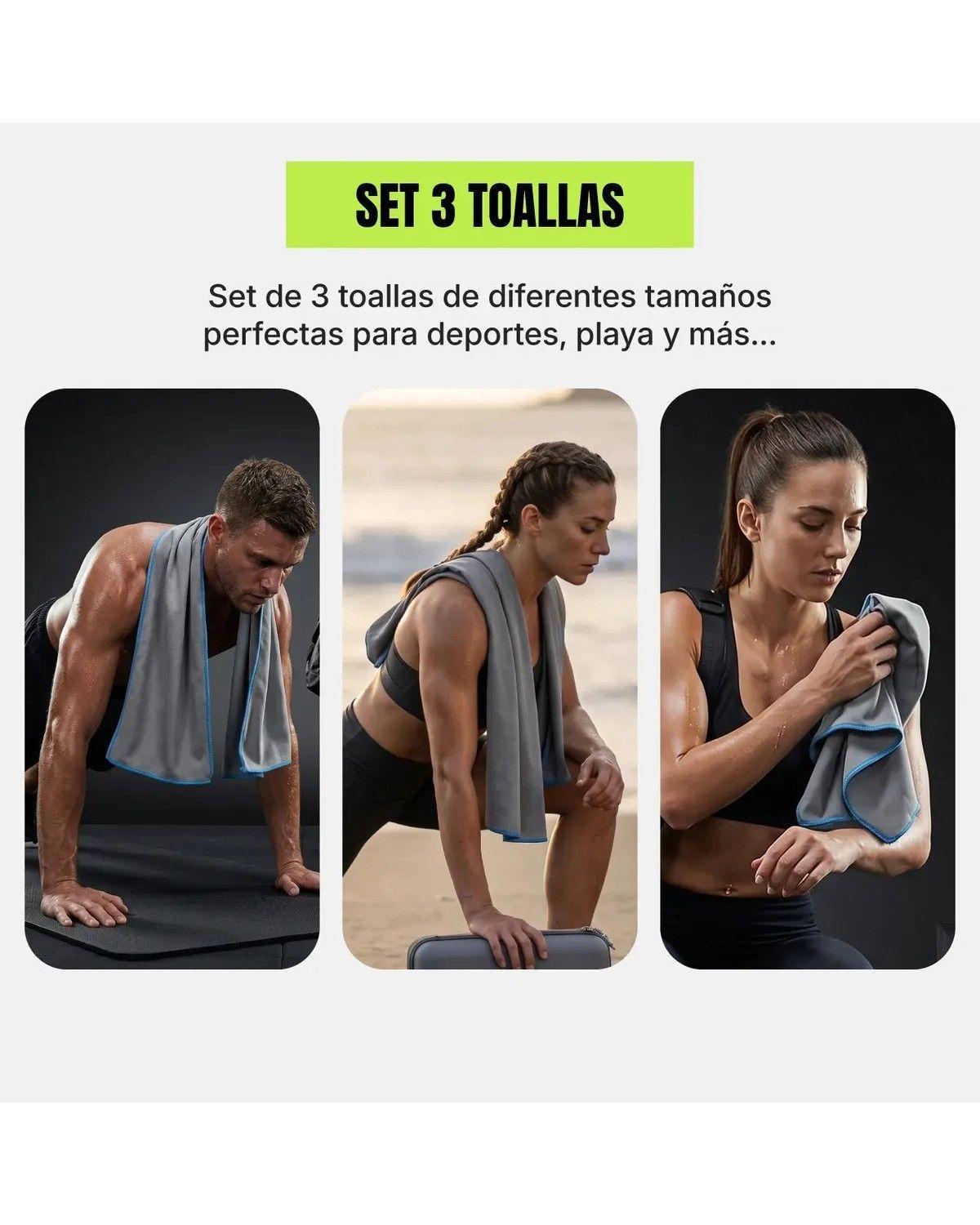 Toalla Microfibra Set 3 Secado Rapido con Estuche de Viaje Color Gris-1