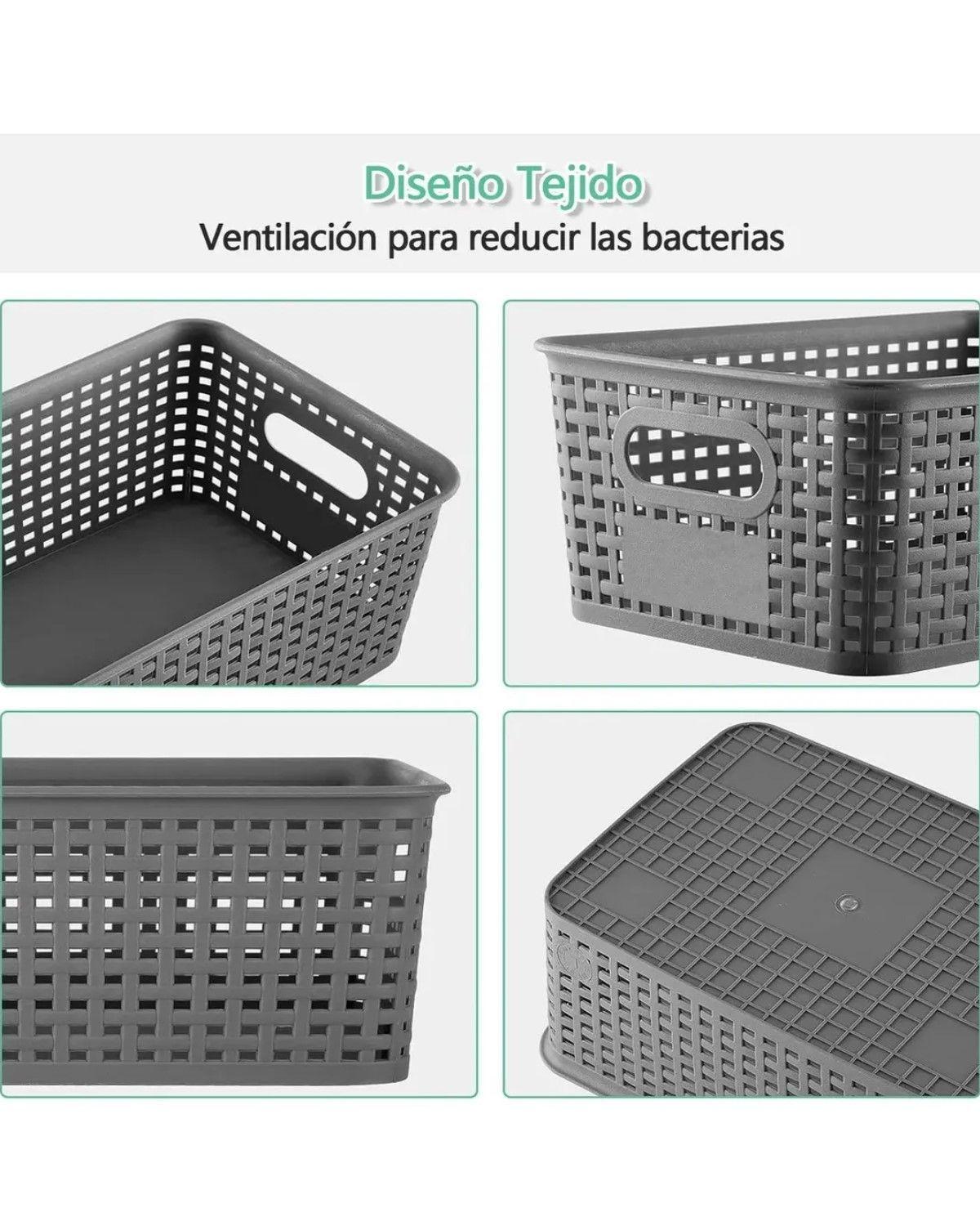 Cestas De Almacenaje Con Tapas De Plástico Apilable De Asas GRIS-3