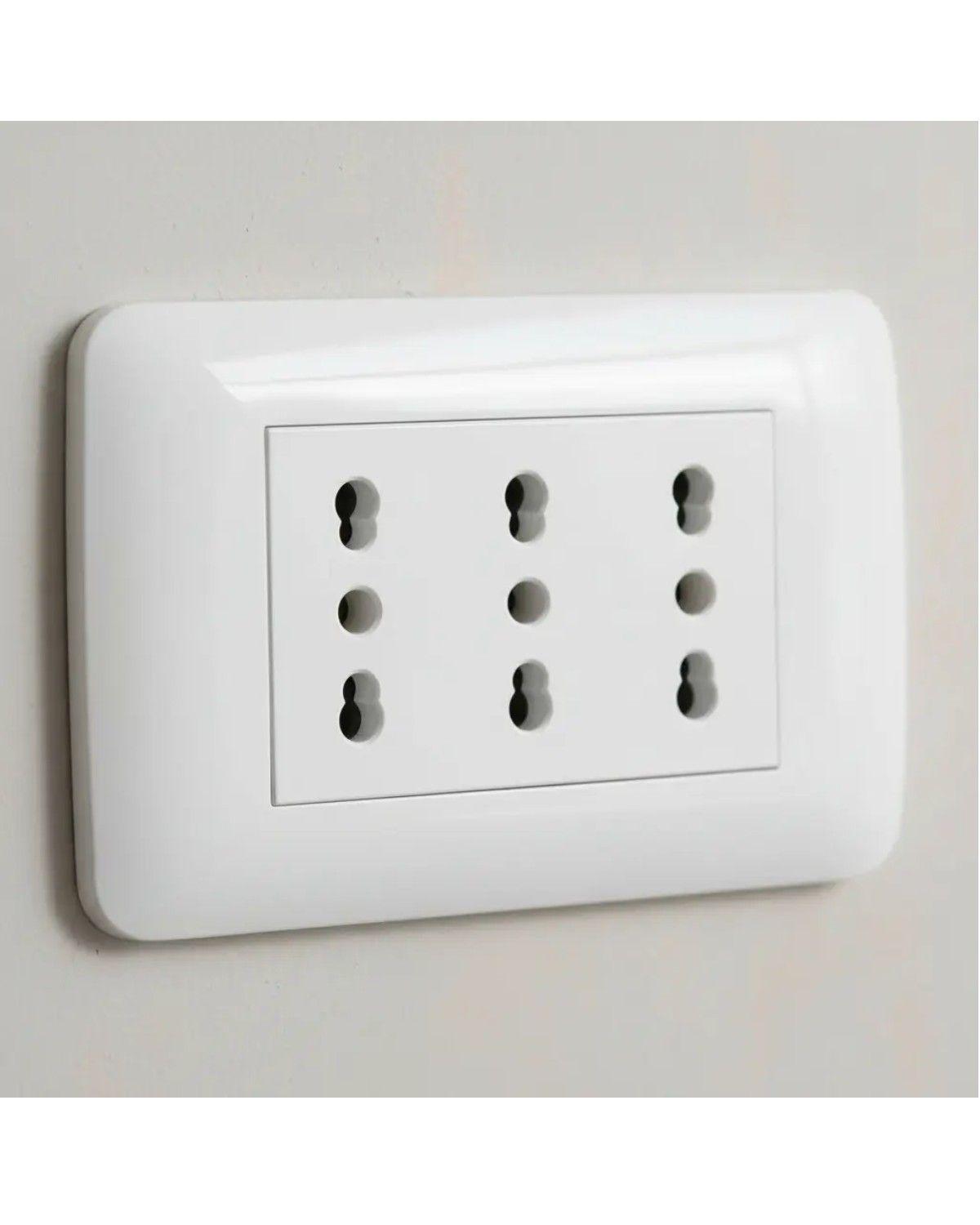 Enchufe triplex blanco 10 16A toma corriente triple segura y resistente para instalaciones eléc-2
