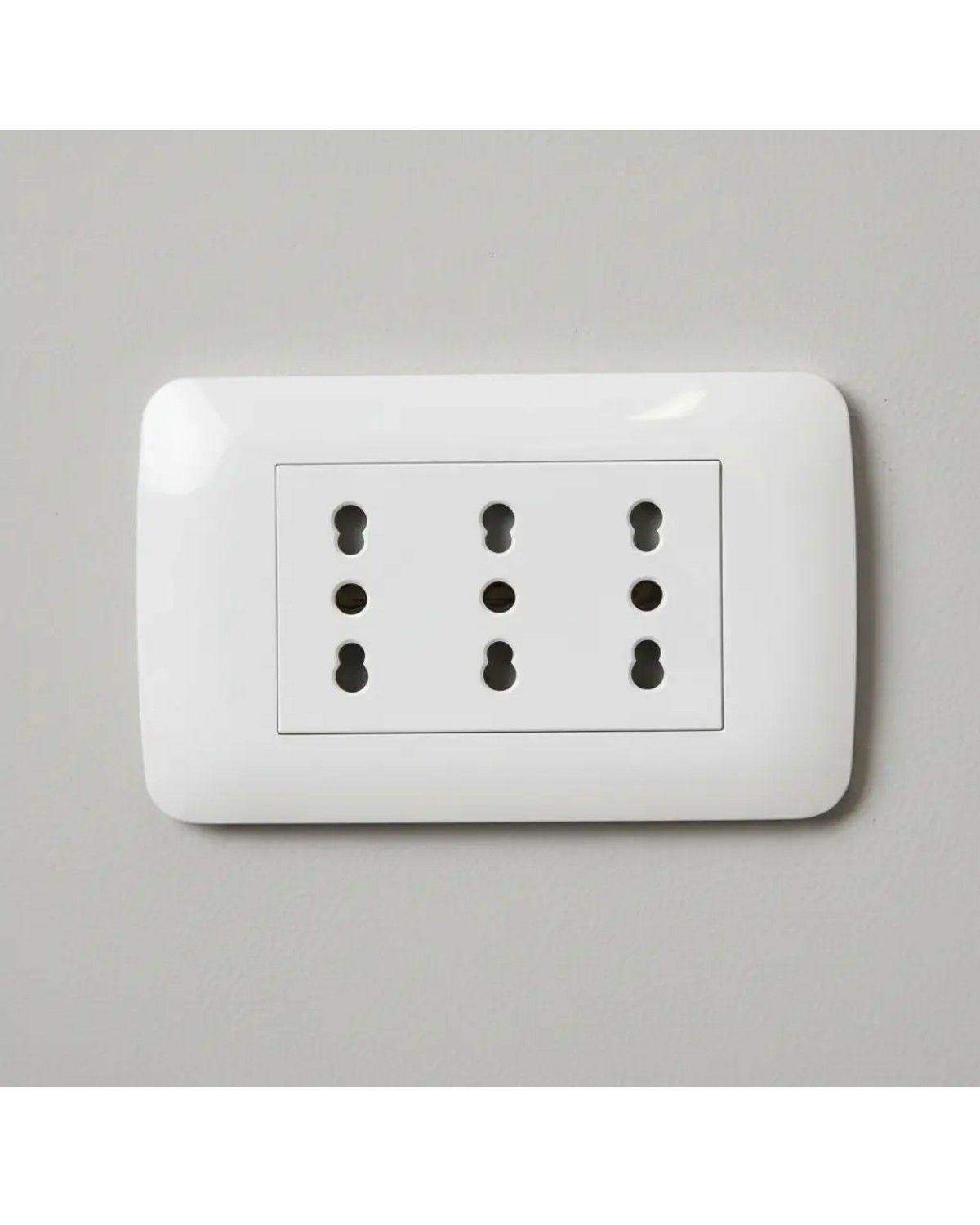 Enchufe triplex blanco 10 16A toma corriente triple segura y resistente para instalaciones eléc-3