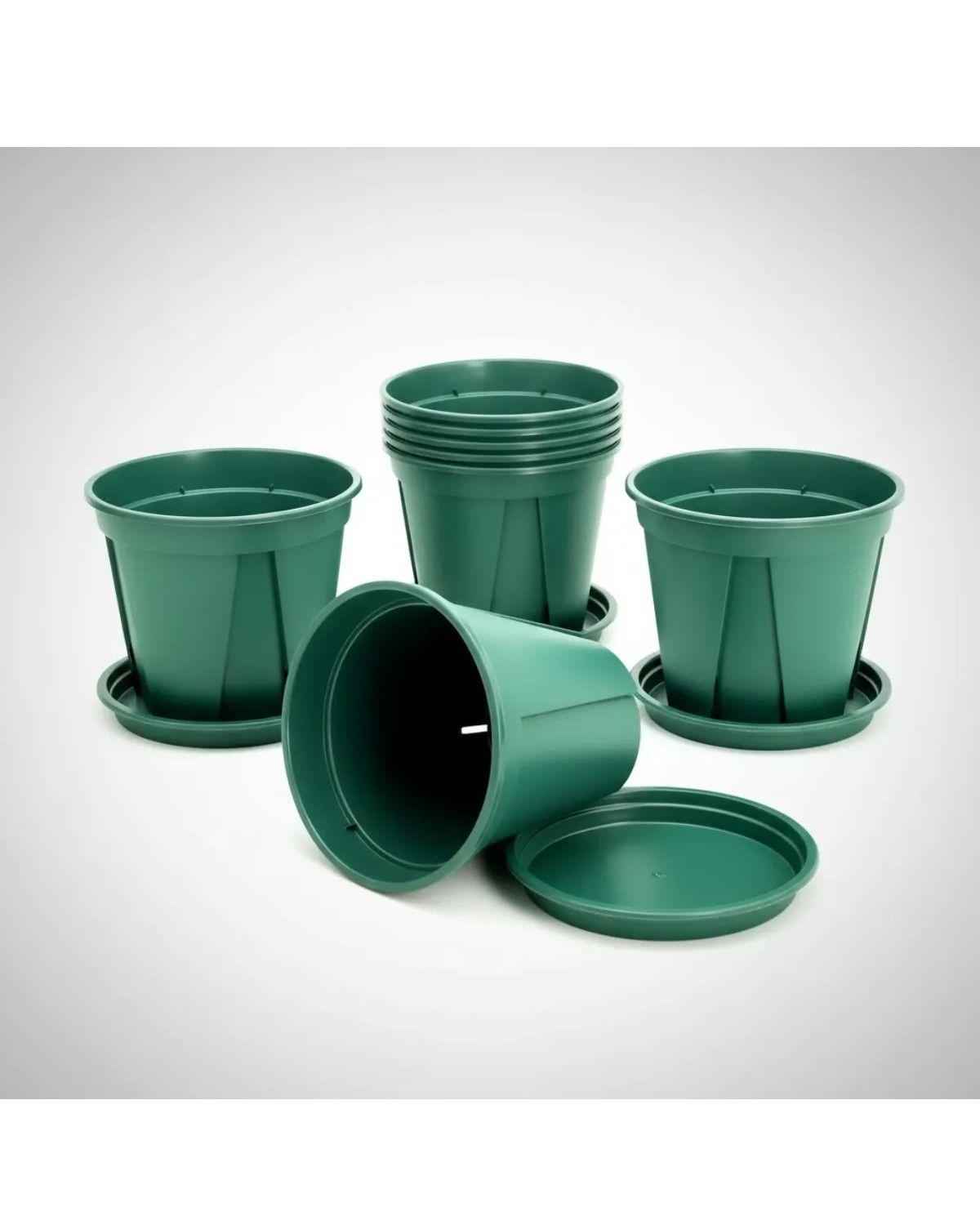 Pack 5 Maceteros Verde +5 Platos 12cm Diametro X10cm Altura-1