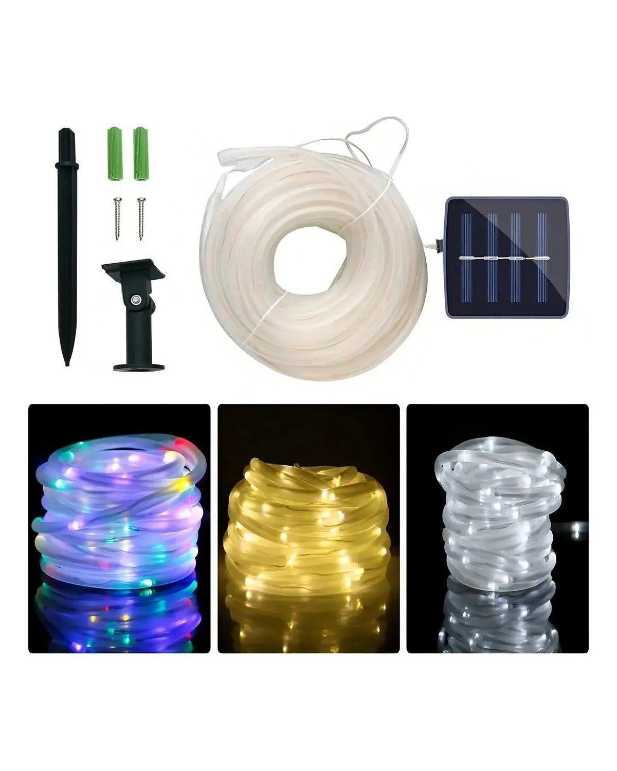 Manguera LED Azul para Exterior de 5 m, Solar con Batería y Protección IP65-3