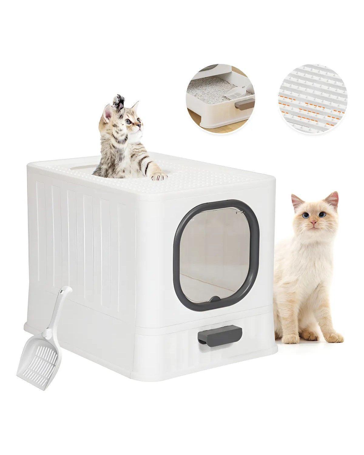 Arenero Gato Cerrado Grande Michis Baño Sanitario Con Pala Blanco-2