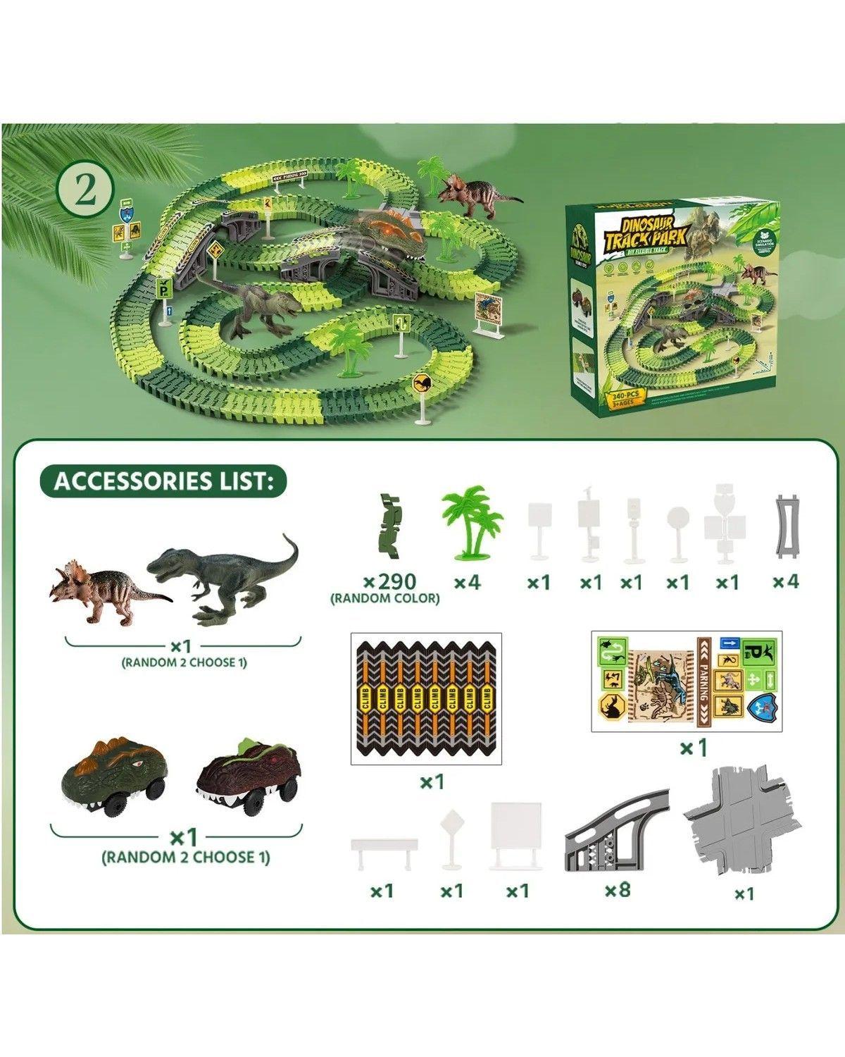 340pcs Pista Carreras Juguetes Niños Con Coche De Dinosaurio-2