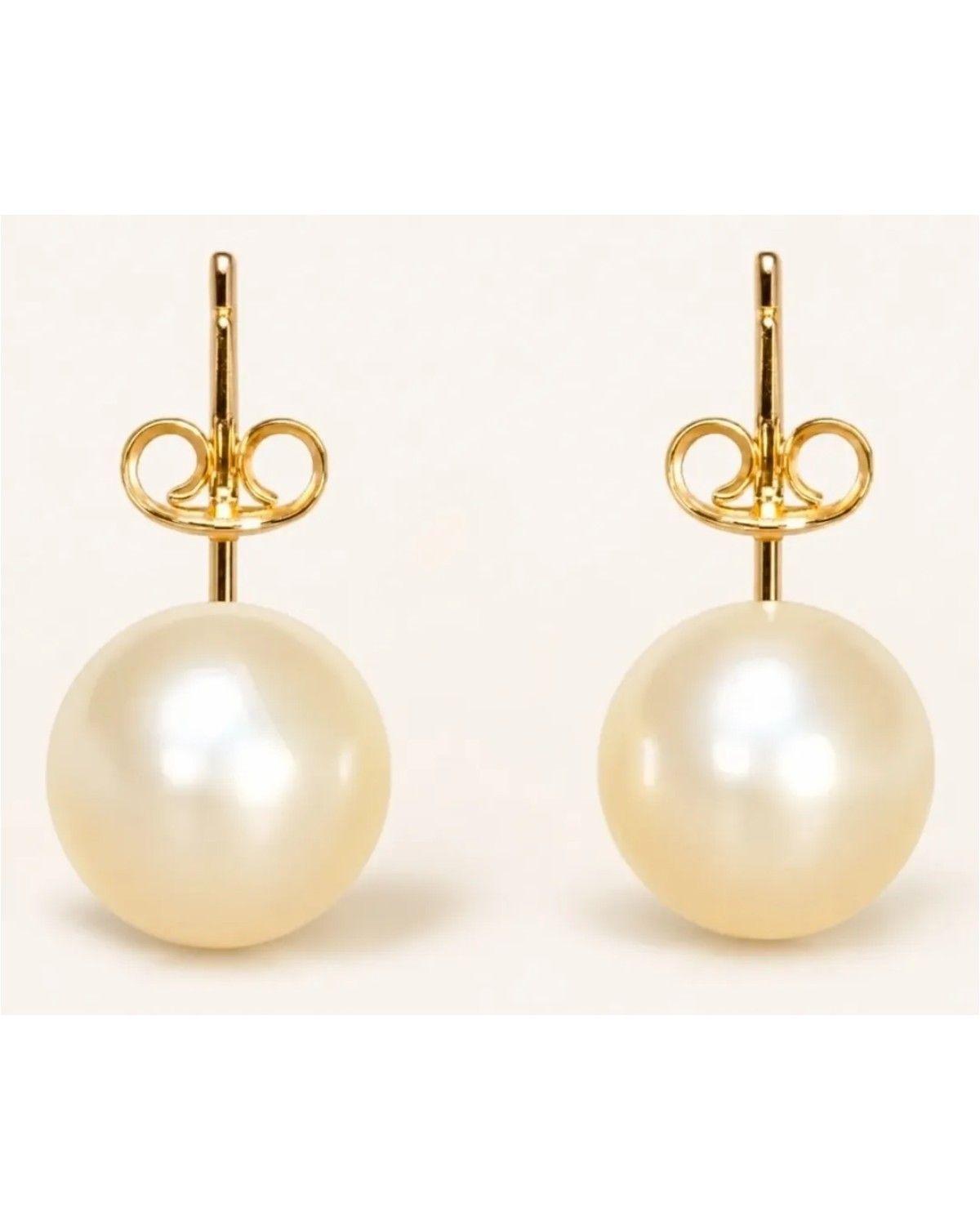 Aros Perla 10mm Mujer Enchape Oro 18k Clásicos Elegantes-0