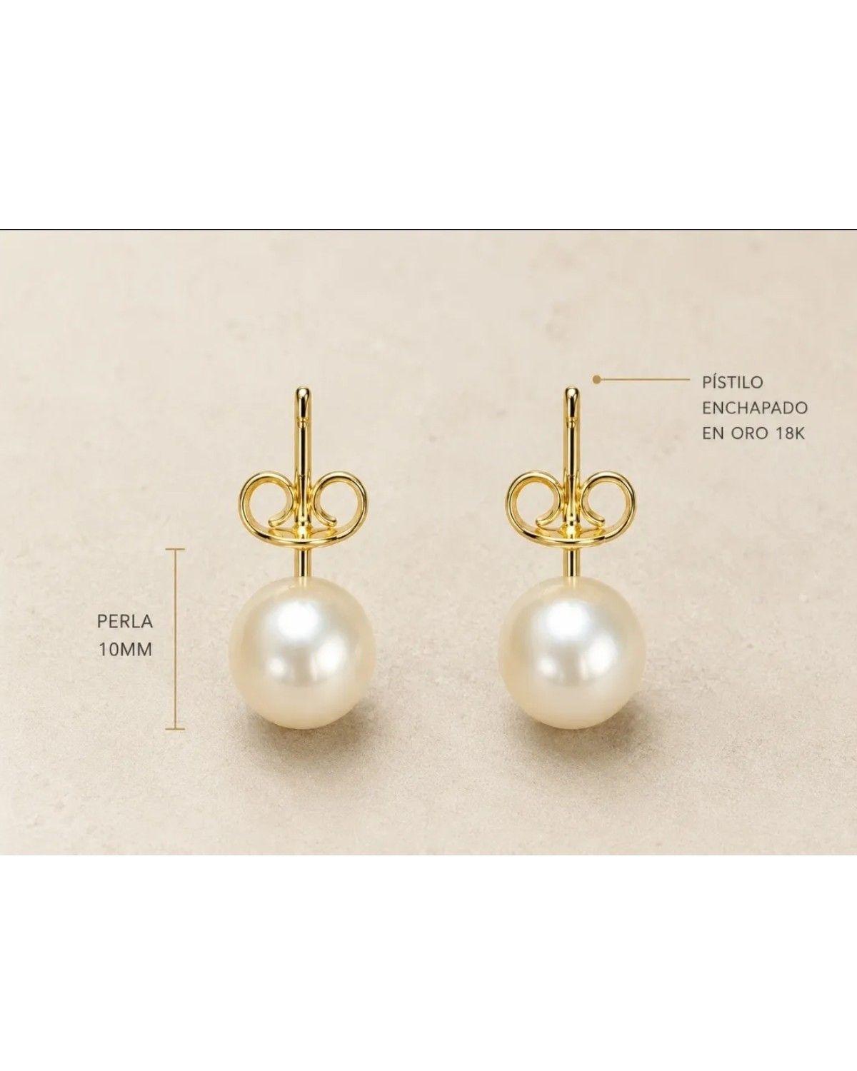Aros Perla 10mm Mujer Enchape Oro 18k Clásicos Elegantes-2