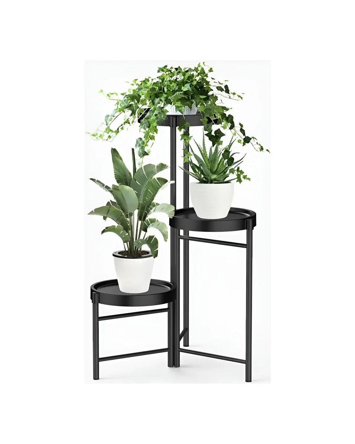 Set Organizador 3 Pedestal Porta Macetero Desmontable Negro-0