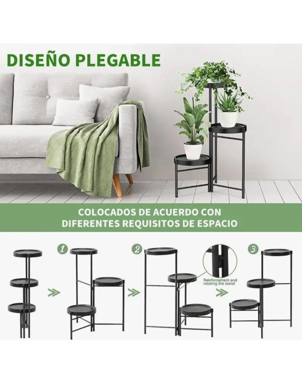 Set Organizador 3 Pedestal Porta Macetero Desmontable Negro-1