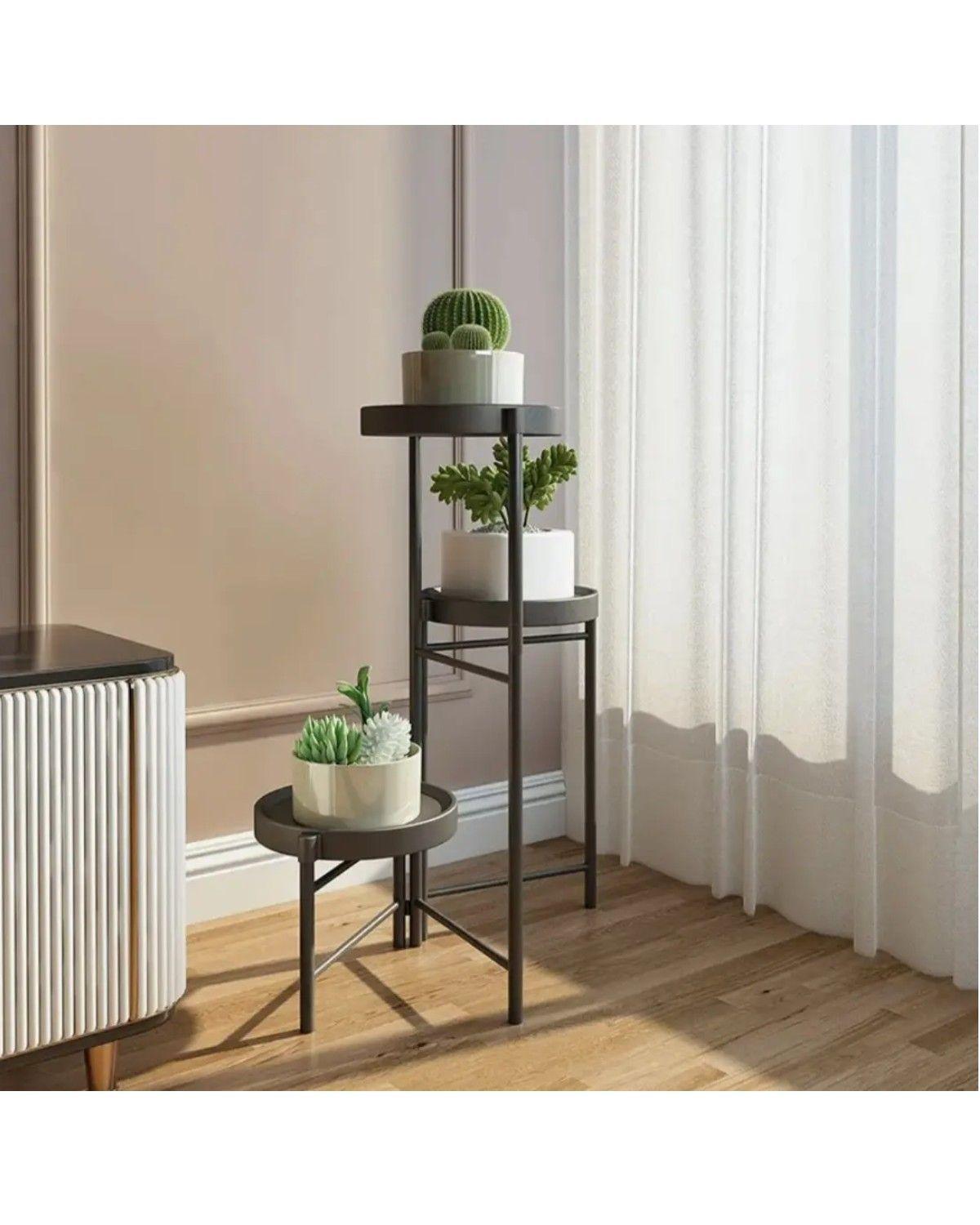 Set Organizador 3 Pedestal Porta Macetero Desmontable Negro-2